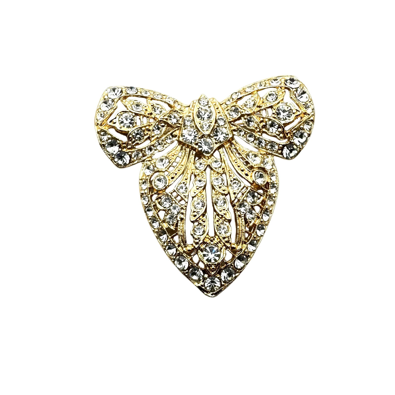 Vintage Clear Rhinestone Gold Tone Brooch Pin 2 Inch Signed But Unable to Read Designer Name (1 of 2)