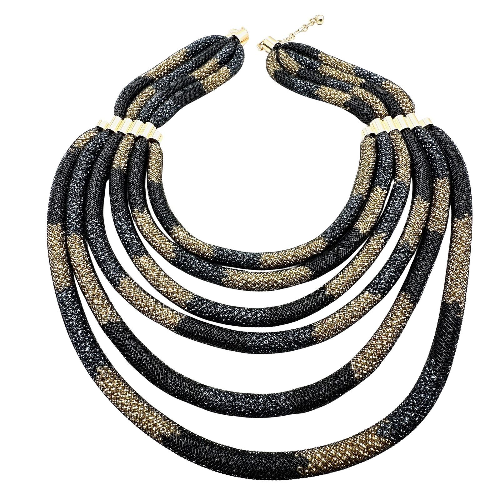 Vintage Large Joan Rivers Beaded Black Gold Statement Necklace Gold Tone Unworn Condition (1 of 2)