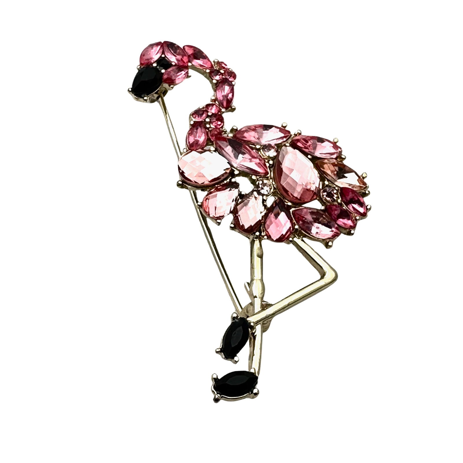 Vintage Pink Rhinestone Flamingo Bird Gold Tone Brooch Pin 2.5 Inch: Vintage Pink Rhinestone Flamingo Bird Gold Tone Brooch Pin 2.5 Inch