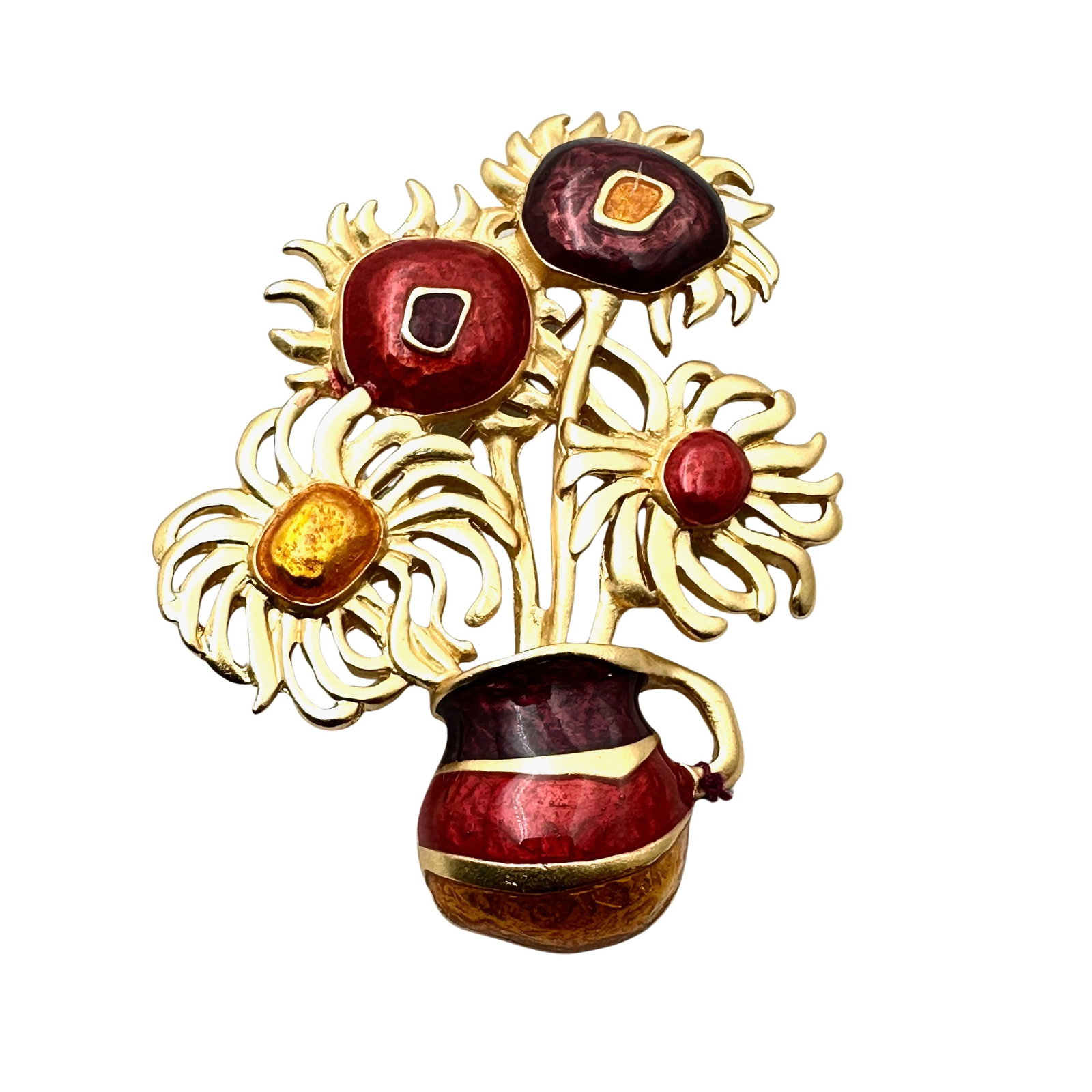 Vintage YSL YVES SAINT LAURENT 4 Avon Sunflowers Van Gogh Enamel Brooch Pin: Vintage YSL YVES SAINT LAURENT 4 Avon Sunflowers Van Gogh Enamel Brooch Pin