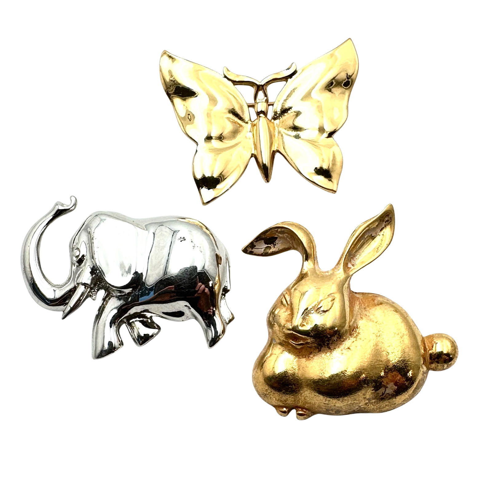 Vintage Lot of Three Vendome Figural Brooches Pins Rabbit Elephant and Butterfly (1 of 2)