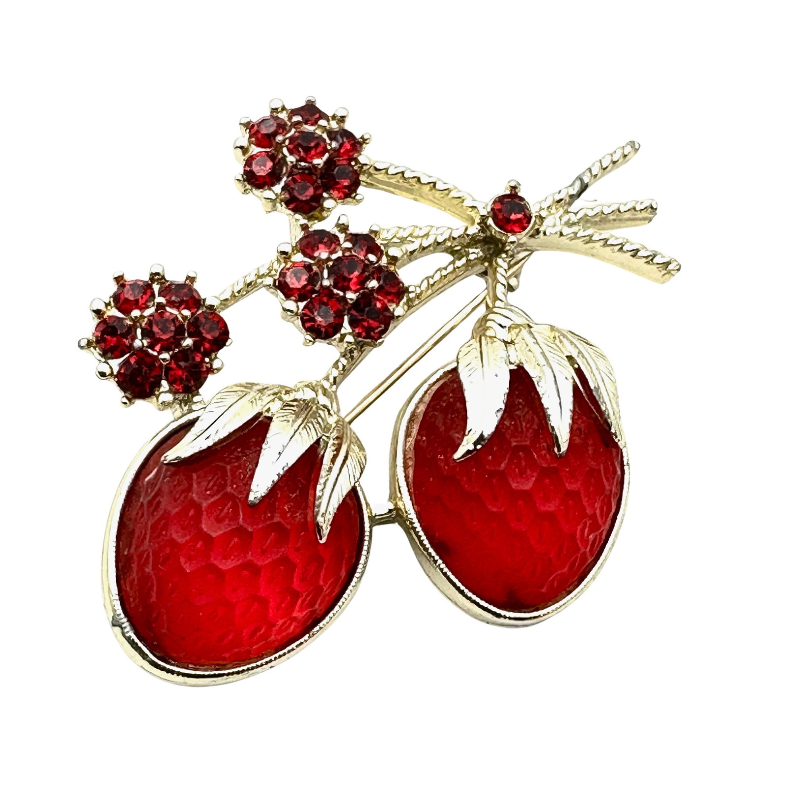 Vintage Sarah Coventry Red Berries Gold Tone Brooch Pin 2.5 Inch: Vintage Sarah Coventry Red Berries Gold Tone Brooch Pin 2.5 Inch