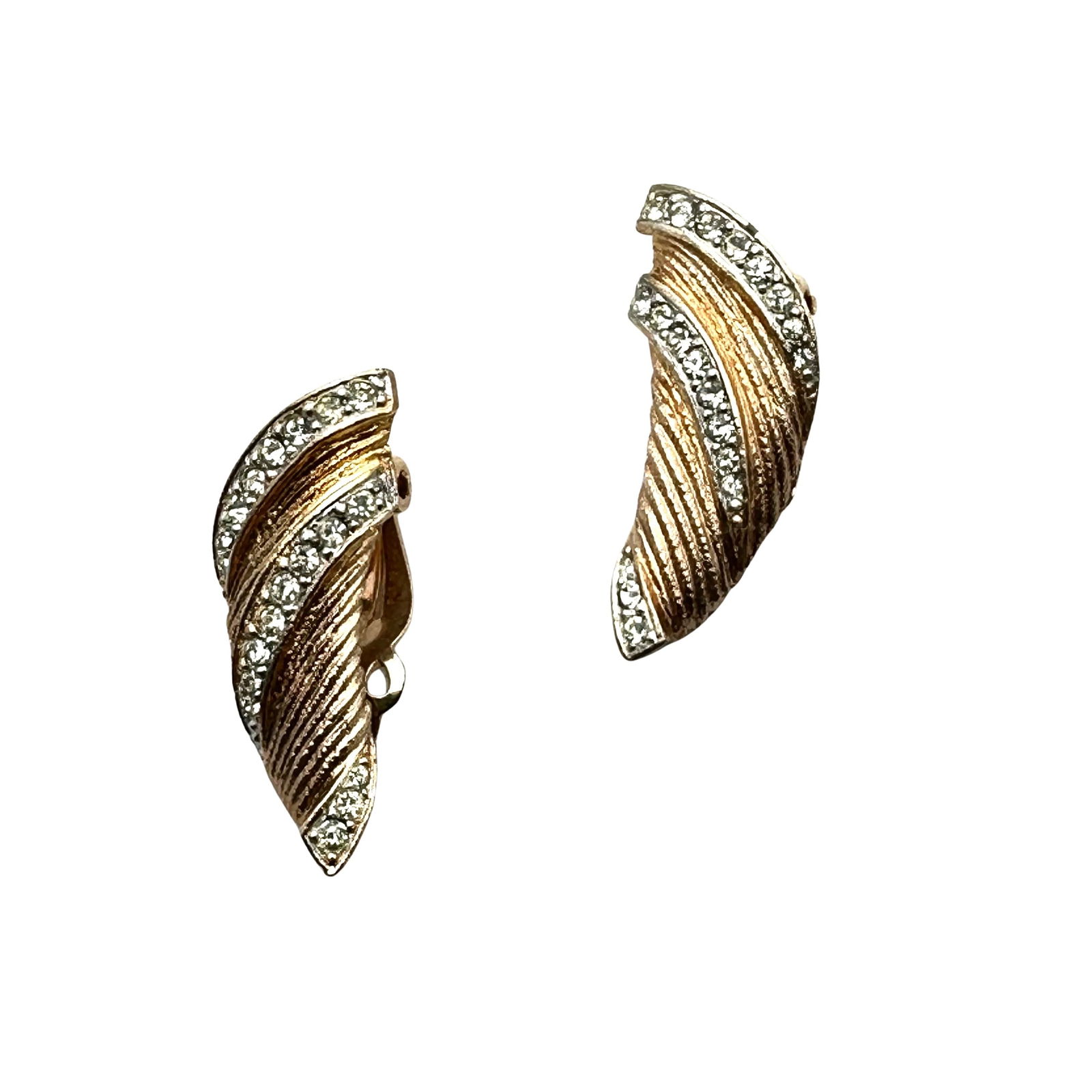 Vintage Panetta Clear Rhinestone Gold Tone Clip Earrings 1.25 (1 of 2)