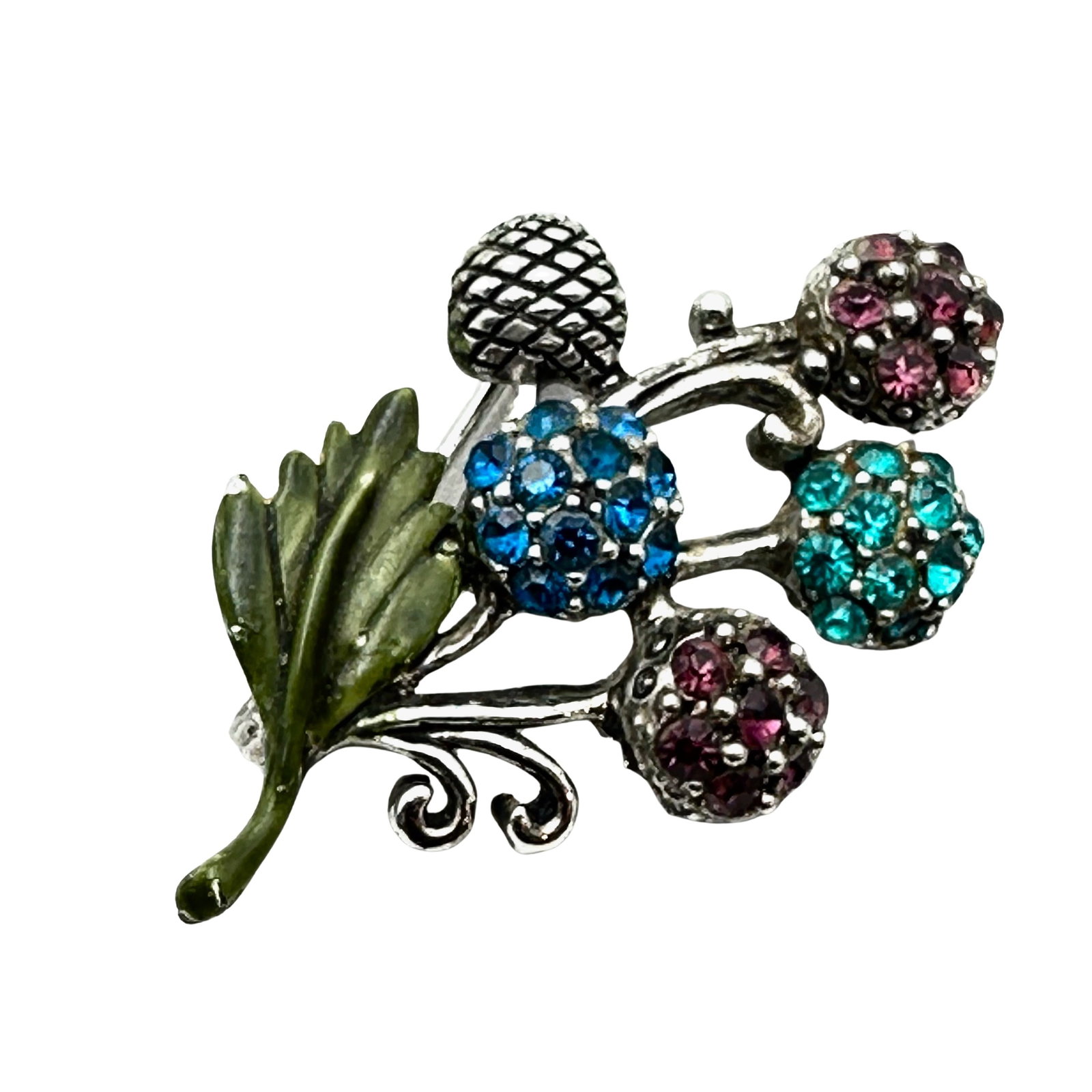 Vintage Hollycraft Multicolor Glass Rhinestone Silver Tone Berries Brooch Pin: Vintage Hollycraft Multicolor Glass Rhinestone Silver Tone Berries Brooch Pin