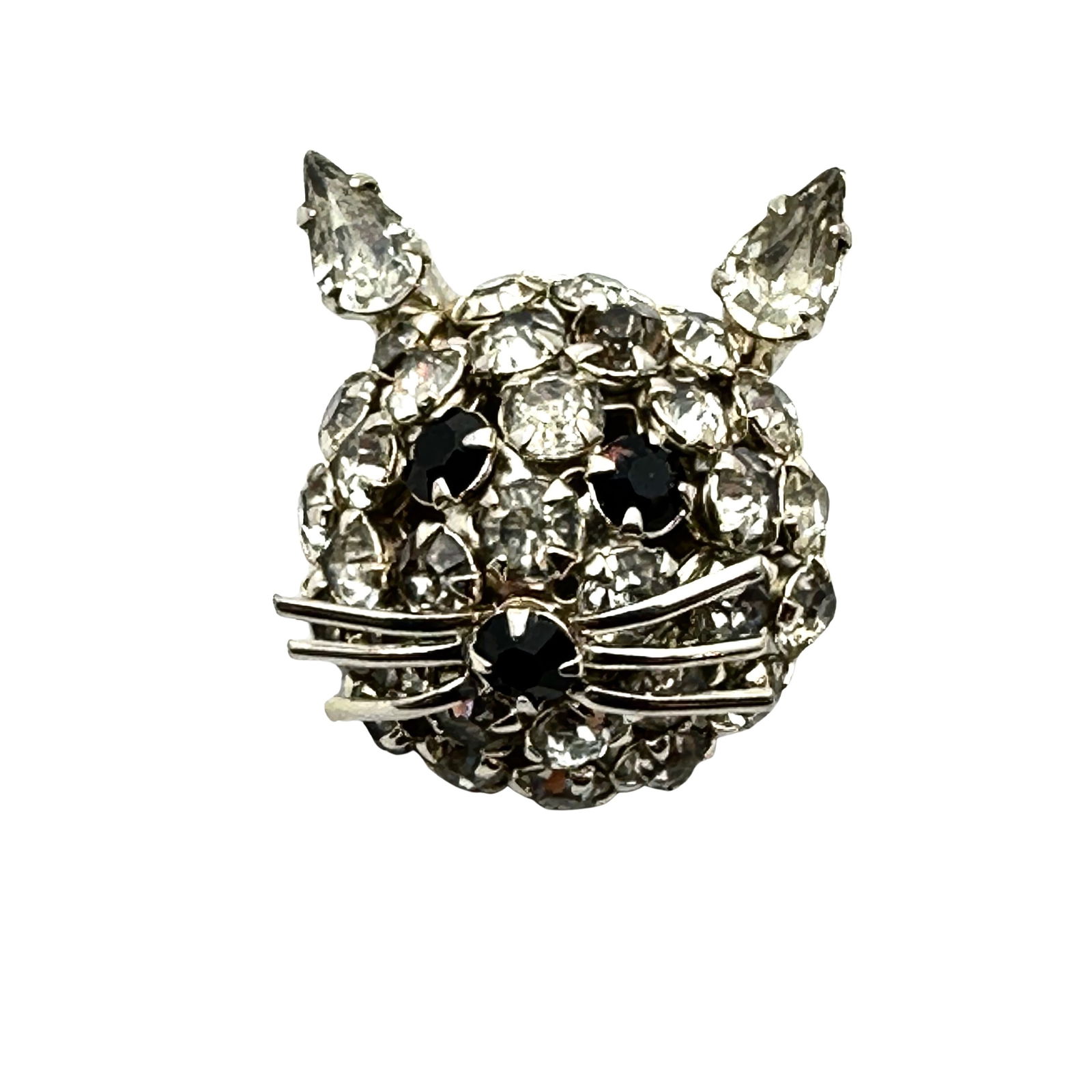 Vintage Warner Black Grey Glass Rhinestone Cat Brooch Pin 1.25 Inch (1 of 2)