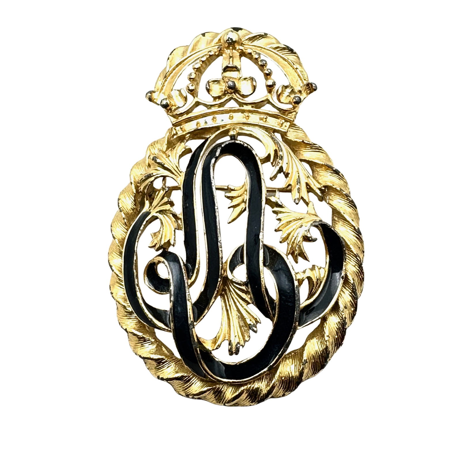 Vintage Crest Gold Tone Brooch Pin Black Enamel Numbered 2.5 Inch (1 of 2)