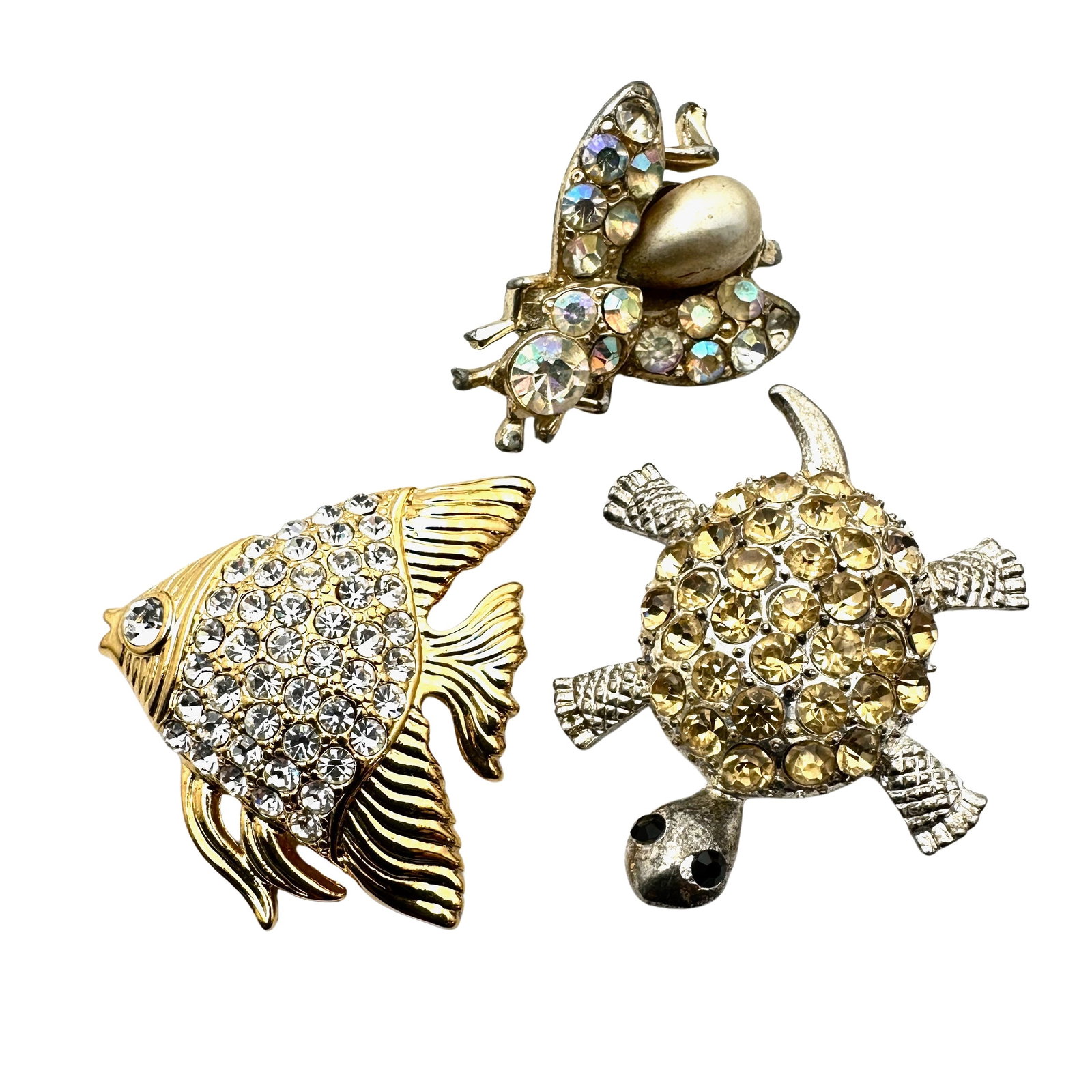 Vintage Jewelry Group Figural Brooches Pins Turtle Fish Bug: Vintage Jewelry Group Figural Brooches Pins Turtle Fish Bug