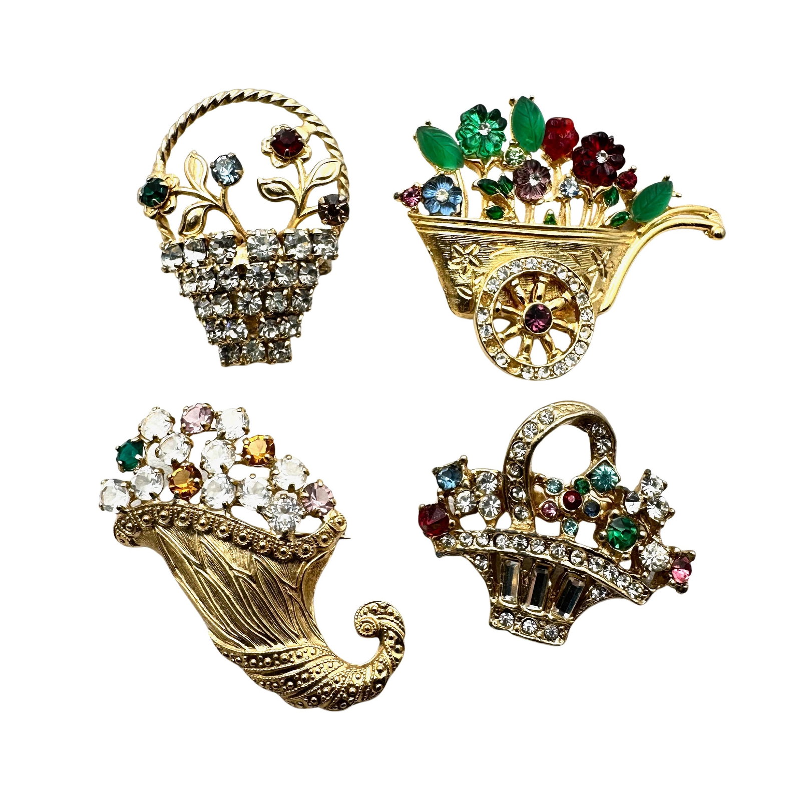 Vintage Jewelry Group Flower Baskets Multicolor Rhinestones: Vintage Jewelry Group Flower Baskets Multicolor Rhinestones