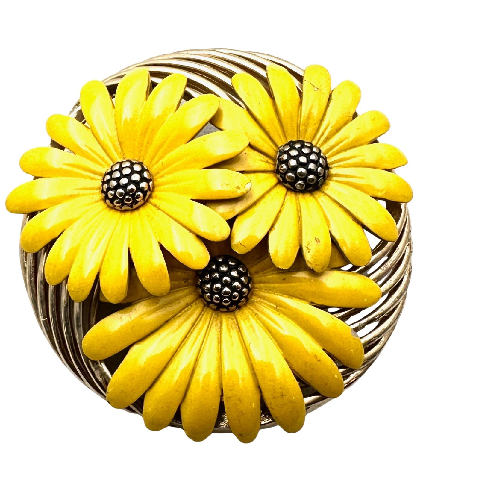 Vintage Kramer Yellow Enamel Sun Flower Gold Tone Brooch Pin 2 Inch (1 of 2)