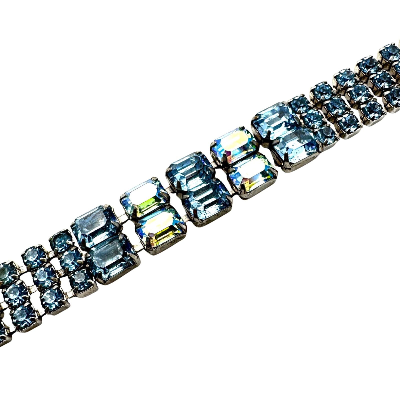 Vintage Weiss Blue Glass Rhinestone Silver Tone Bracelet 7 Inch Length (1 of 3)