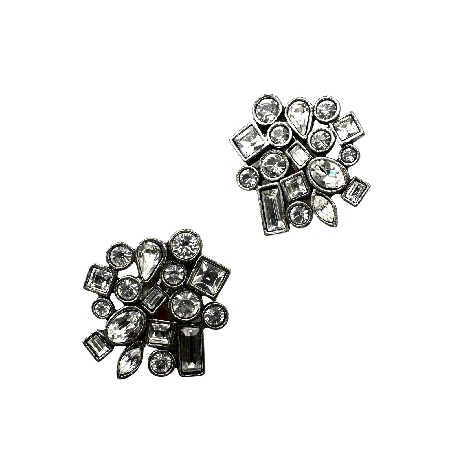 Vintage Patricia Locke Clear Crystal Silver Tone Clip Earrings 1.25 Inch (1 of 2)