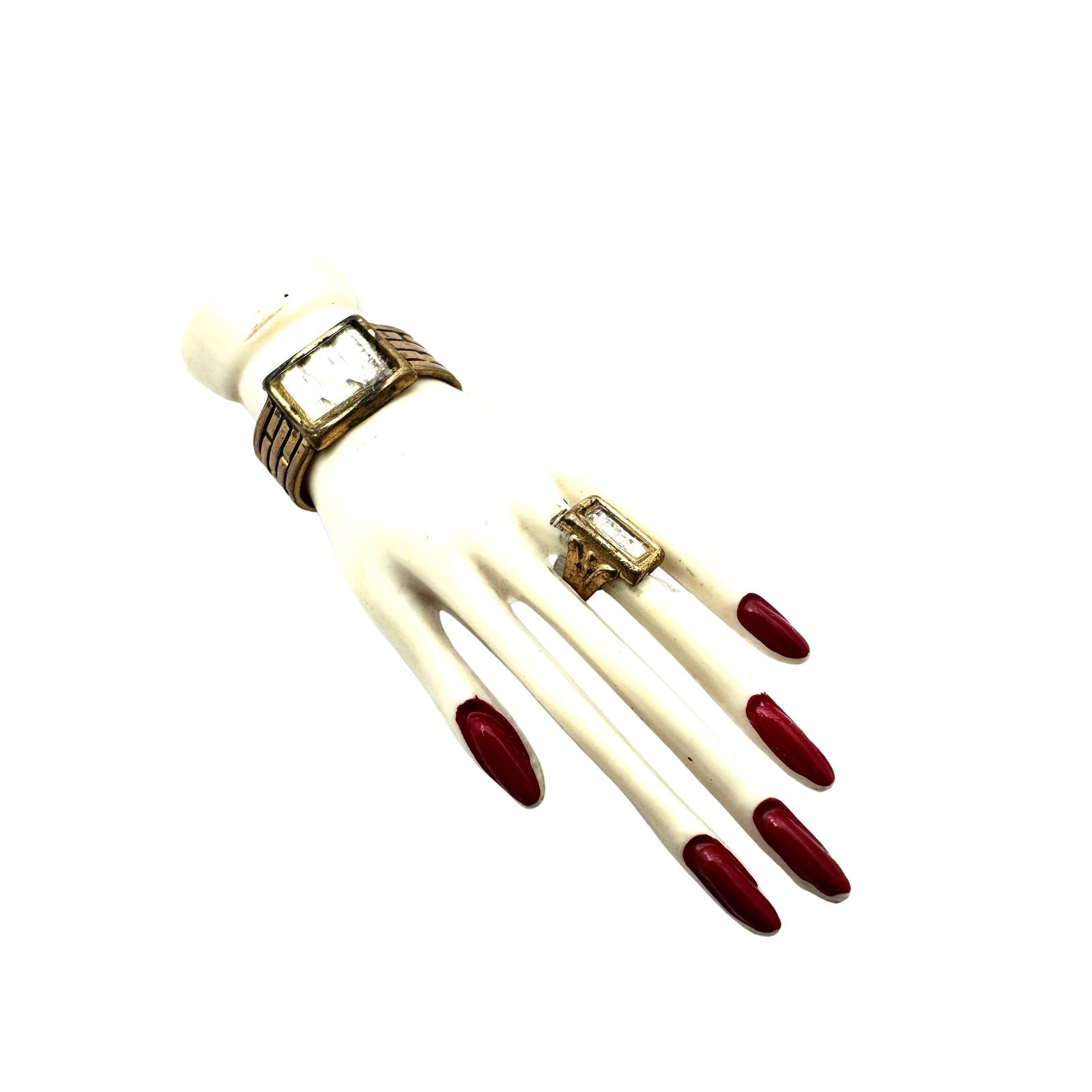 Vintage Early Plastic Womens Hand Brooch Pin Clear Crystal Ring and Bracelet 2.5 Inch: Vintage Early Plastic Womens Hand Brooch Pin Clear Crystal Ring and Bracelet 2.5 Inch