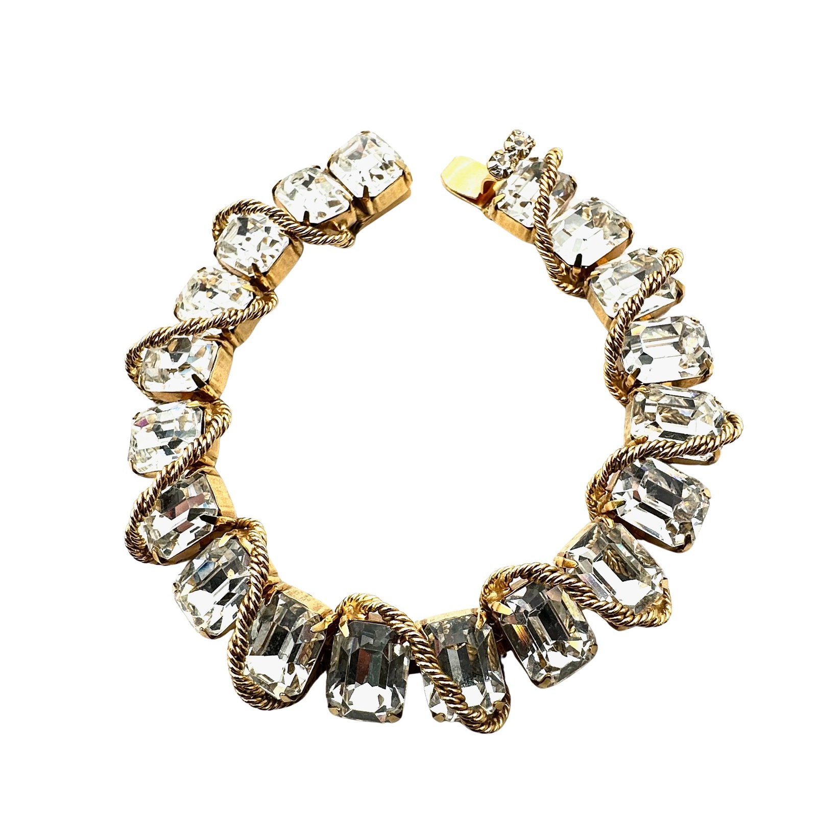 Vintage Vogue Clear Glass Rhinestone Fancy Gold Tone Bracelet 7 Inch: Vintage Vogue Clear Glass Rhinestone Fancy Gold Tone Bracelet 7 Inch
