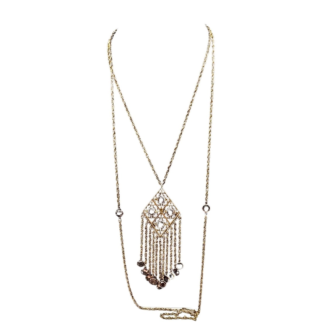 Vintage Unsigned Goldette Amber Crystal Gold Tone Pendant Necklace 18 Inch Wearable Length: Vintage Unsigned Goldette Amber Crystal Gold Tone Pendant Necklace 18 Inch Wearable Length