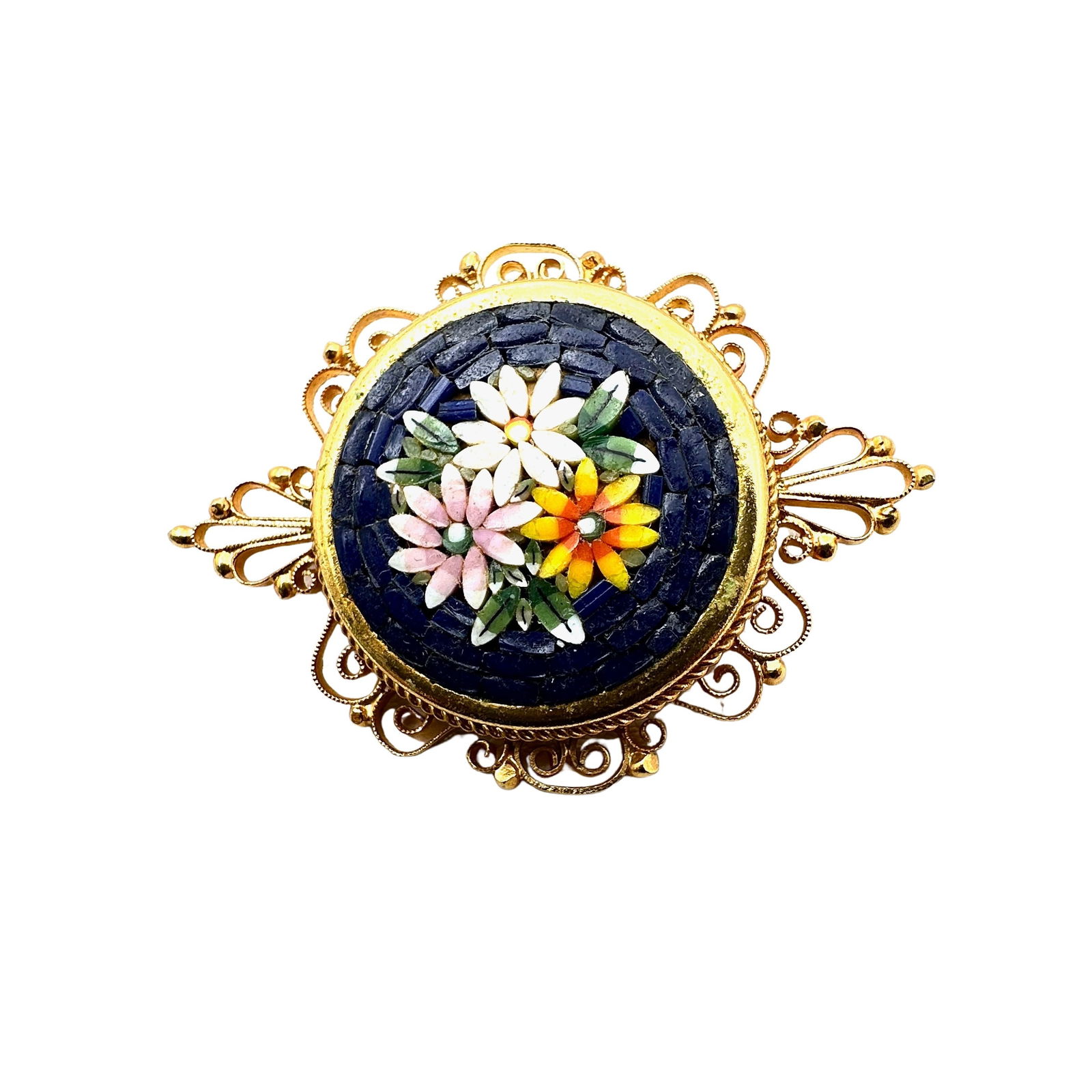 Vintage Italian Micro Mosaic Glass Flower Design Gold Tone Brooch Pin 2 Inch: Vintage Italian Micro Mosaic Glass Flower Design Gold Tone Brooch Pin 2 Inch
