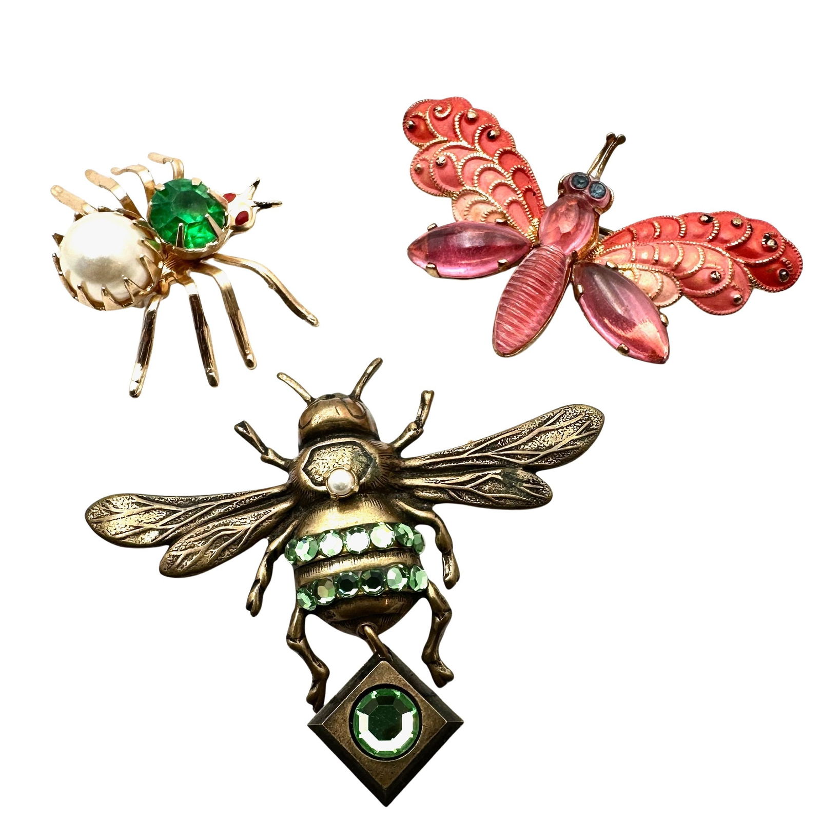 Vintage Jewelry Group Lot of Three Bug Brooches Pins One Mary Demarco (1 of 2)