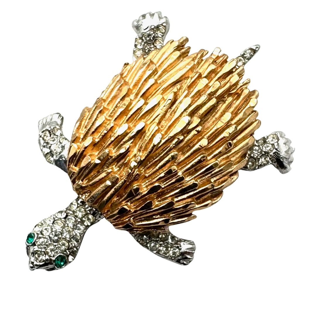 Vintage Rhinestone Silver Gold Tone Turtle Brooch Pin 2 Inch (1 of 2)