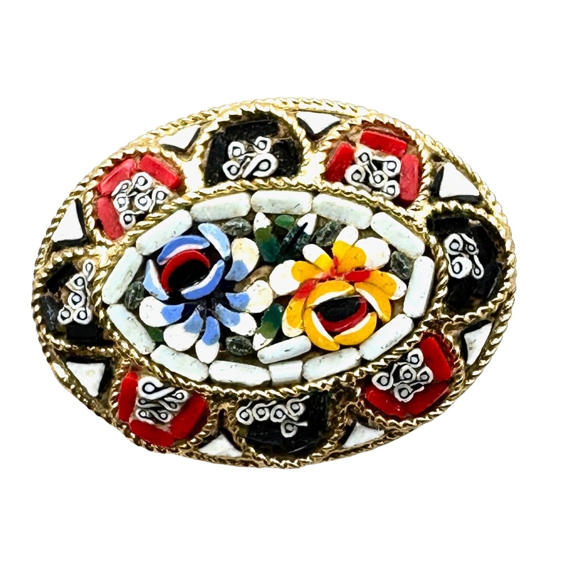 Vintage Italian Micro Mosaic Glass Flower Design Gold Tone Brooch Pin 1.5 Inch: Vintage Italian Micro Mosaic Glass Flower Design Gold Tone Brooch Pin 1.5 Inch