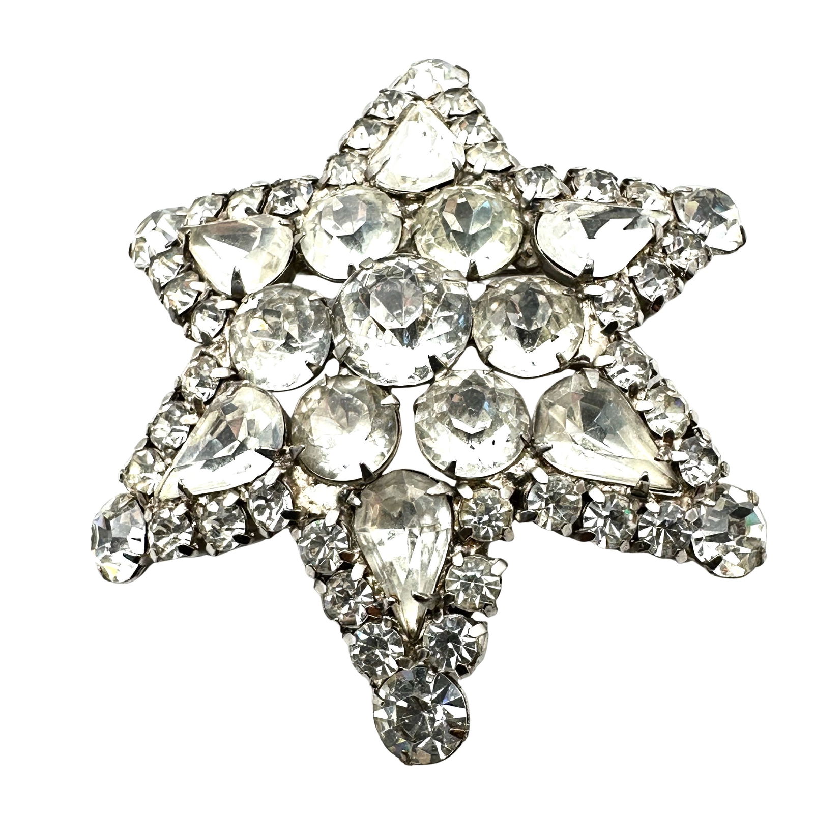Vintage Clear Glass Rhinestone Silver Tone Star Brooch pin 2.5 Inch (1 of 2)