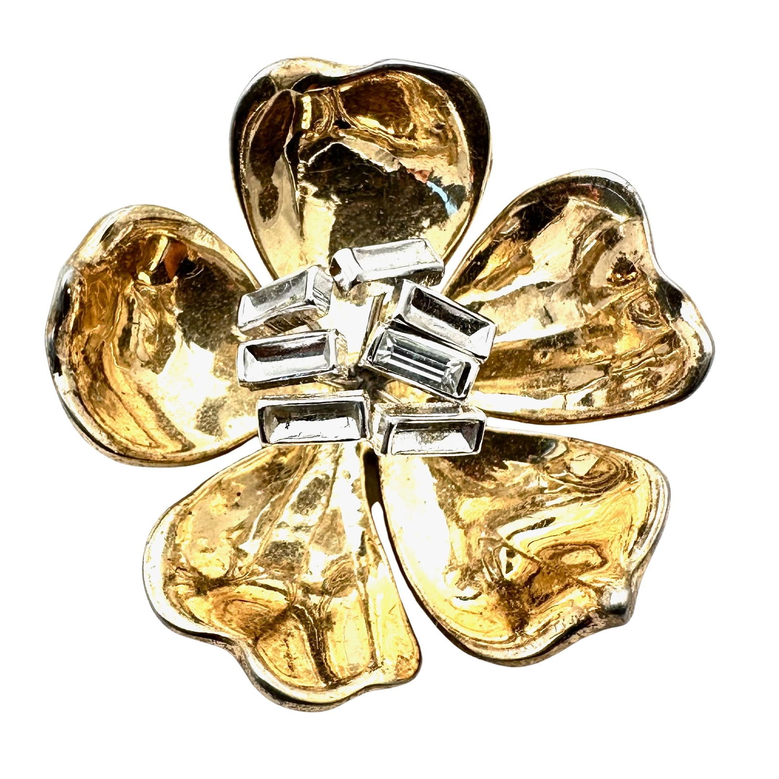 Vintage Older Trifari Clear Rhinestone Gold Tone Flower Brooch Pin 1.5 Inch: Vintage Older Trifari Clear Rhinestone Gold Tone Flower Brooch Pin 1.5 Inch