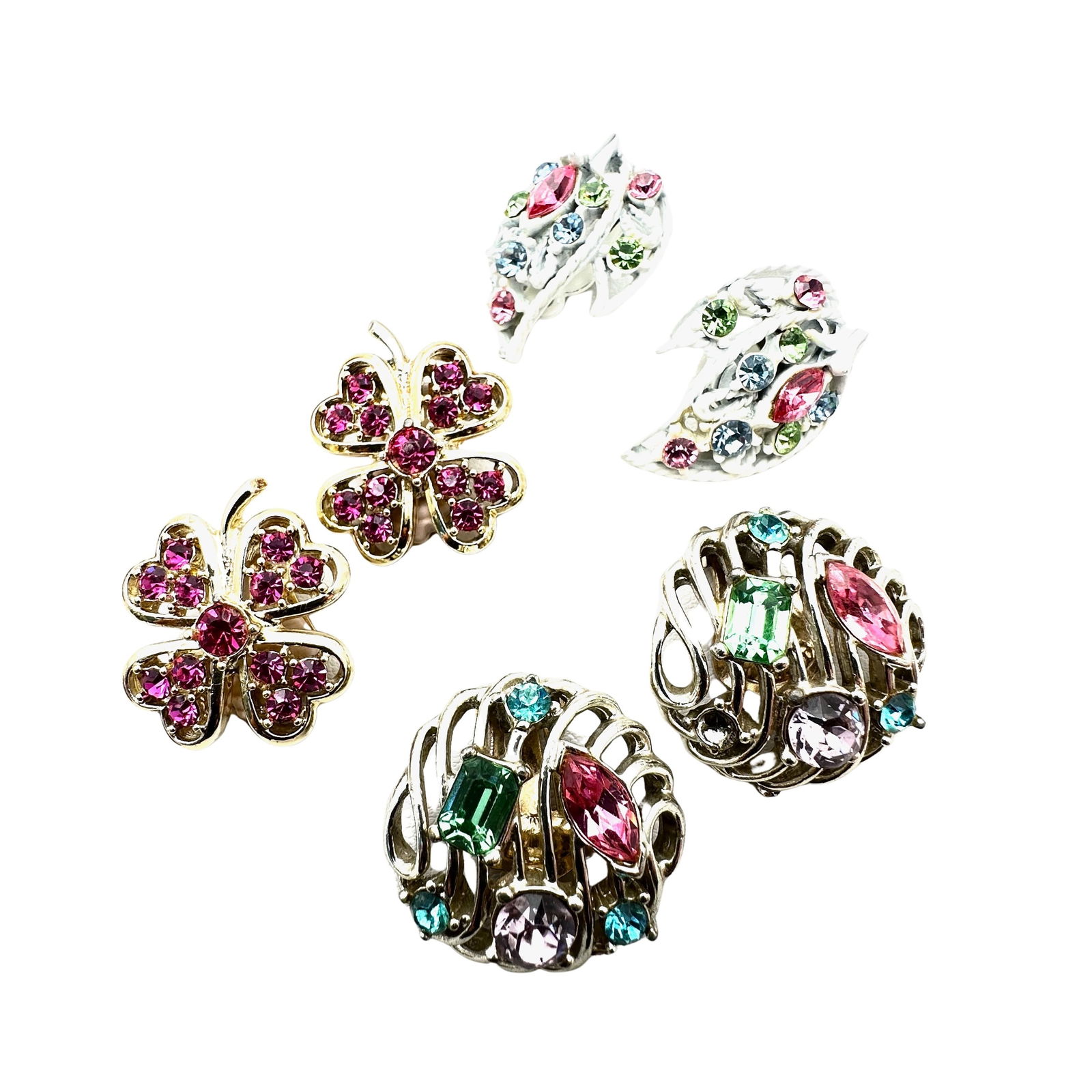 Vintage Jewelry Group Lot of Pastel Glass Rhinestone Clip Earrings: Vintage Jewelry Group Lot of Pastel Glass Rhinestone Clip Earrings