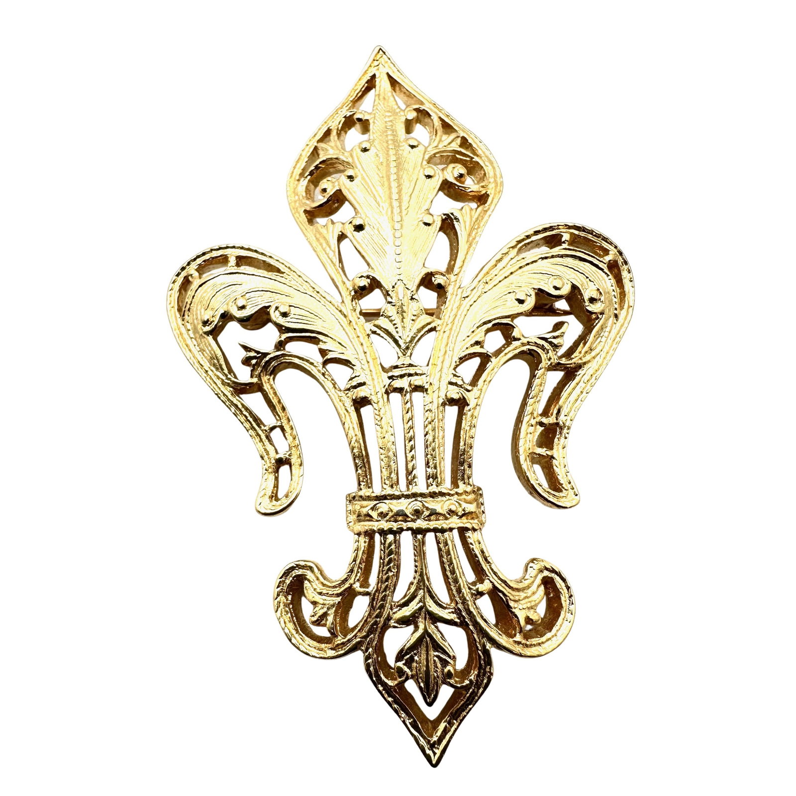 Vintage Monet Fleur De Lis Gold Tone Brooch Pin 3 Inch: Vintage Monet Fleur De Lis Gold Tone Brooch Pin 3 Inch