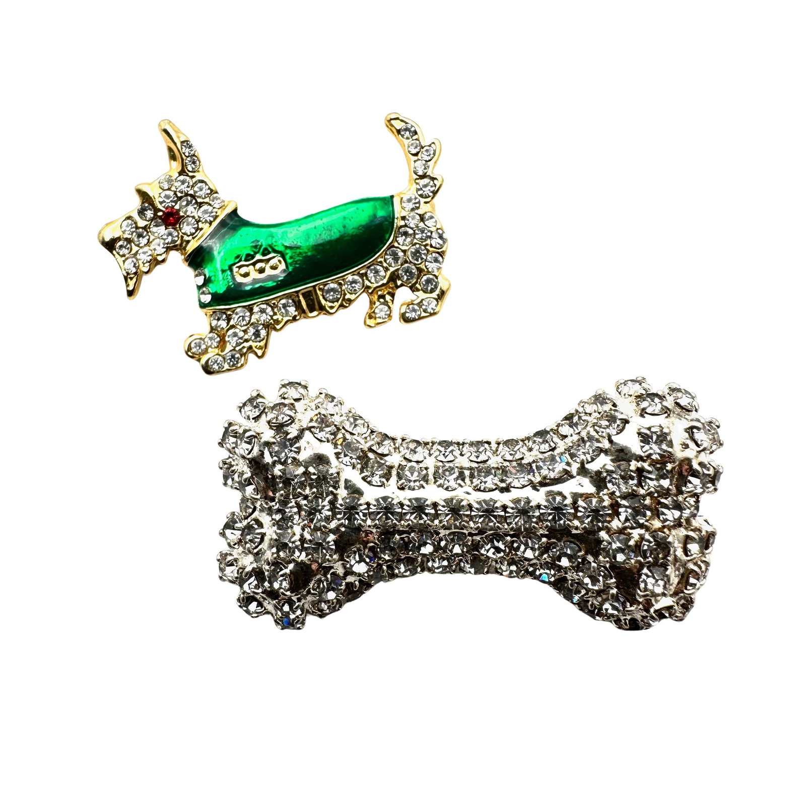 Vintage Group Lot of Rhinestone Enamel Dog & Dog Bone Brooch Pins: Vintage Group Lot of Rhinestone Enamel Dog & Dog Bone Brooch Pins