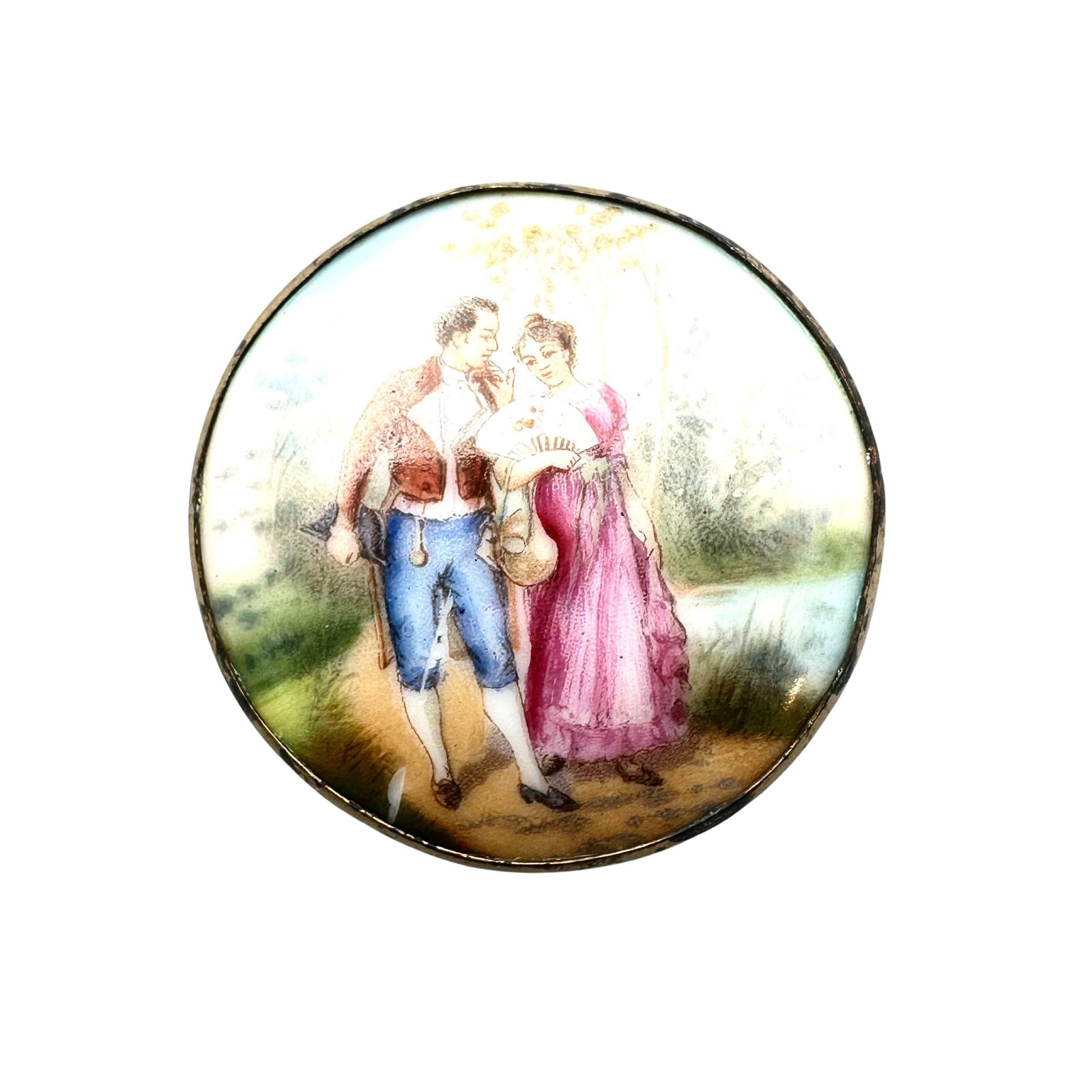 Vintage Older Ceramic Portrait Brooch Pin Gold tone 1.5 Inch: Vintage Older Ceramic Portrait Brooch Pin Gold tone 1.5 Inch