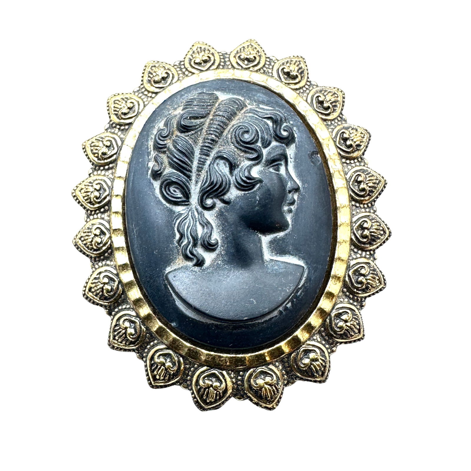 Vintage Black Mourning Brooch Pin Gold Tone 2 Inch (1 of 2)