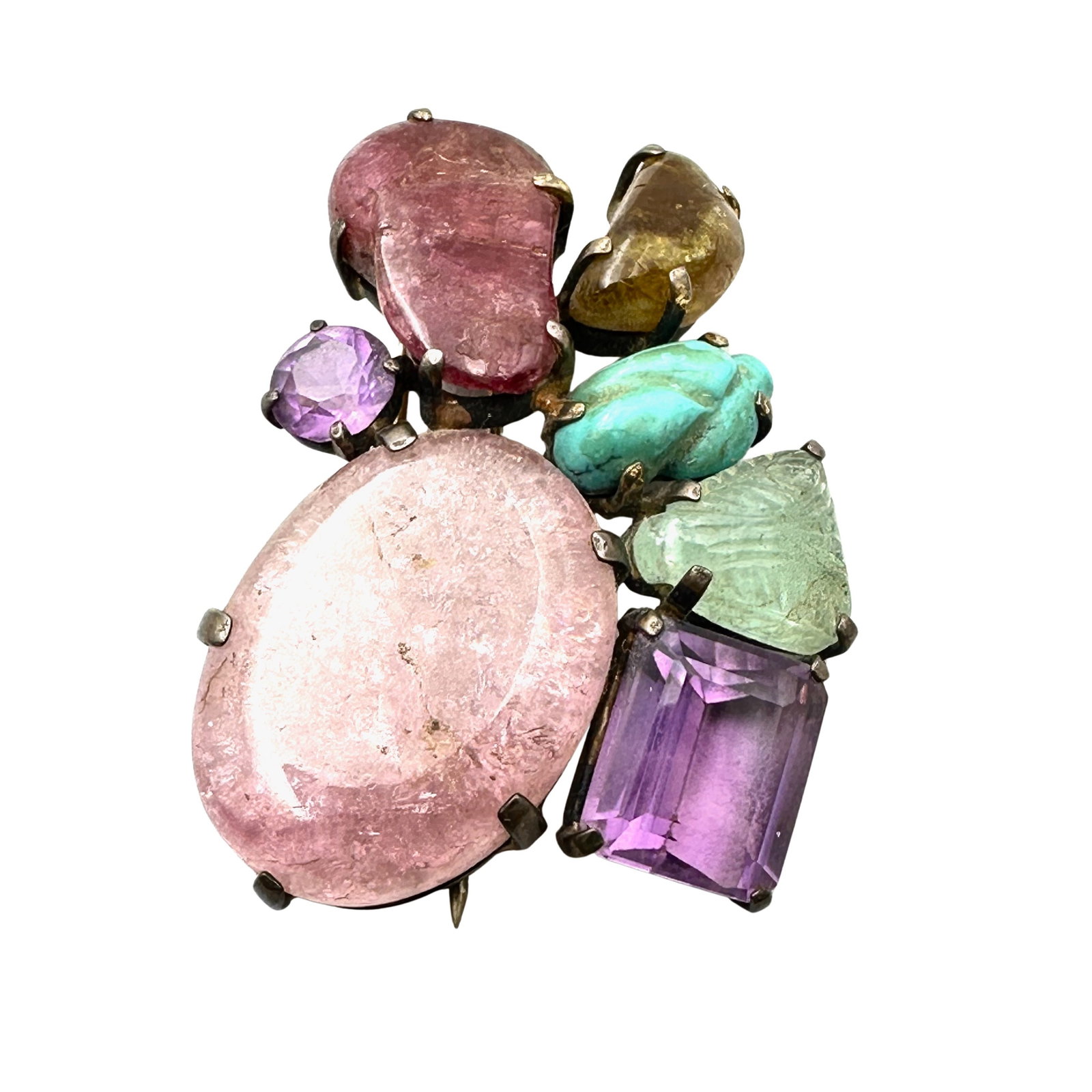 Antique Vintage Gemstone & Glass Gold Tone Fur Dress Clip Brooch Pin Combo 2 Inch: Antique Vintage Gemstone & Glass Gold Tone Fur Dress Clip Brooch Pin Combo 2 Inch