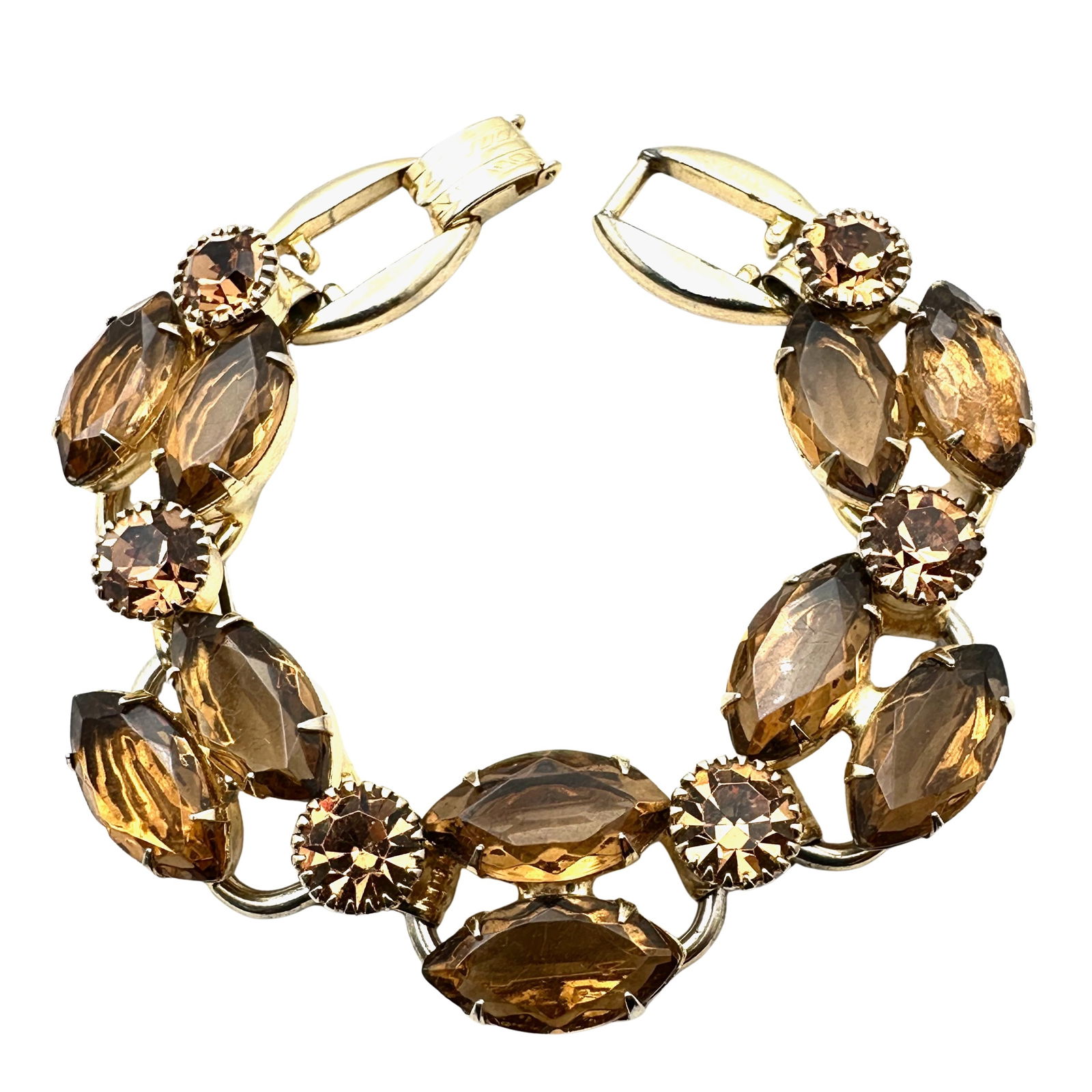 Vintage Juliana Amber Colored Glass Rhinestone Five Link Gold Tone Bracelet 7 Inch (1 of 2)