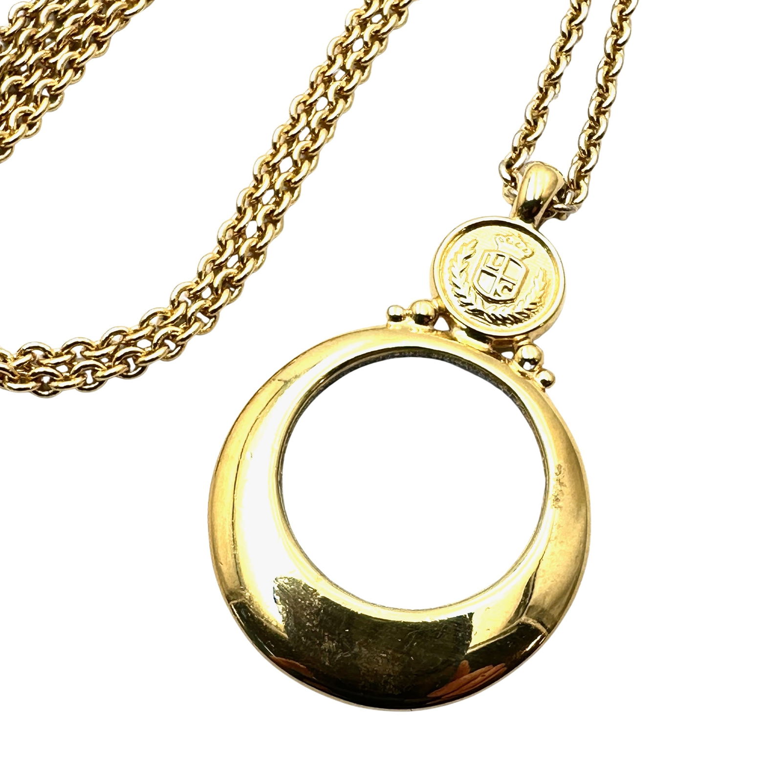 Vintage Liz Claiborne Magnifier Glass Pendant Gold Tone Necklace (1 of 2)