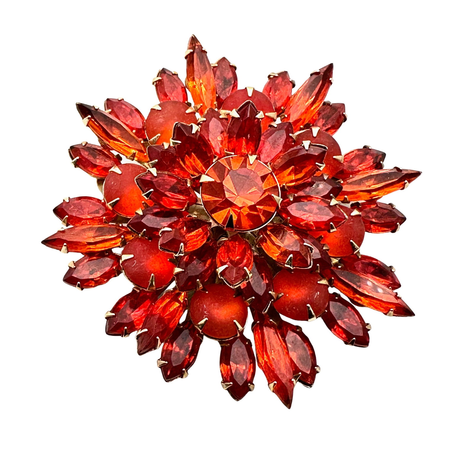 Vintage Orange Glass Rhinestone Gold Tone Brooch Pin 2.5 Inch Beau Jewels or Judy Lee: Vintage Orange Glass Rhinestone Gold Tone Brooch Pin 2.5 Inch Beau Jewels or Judy Lee