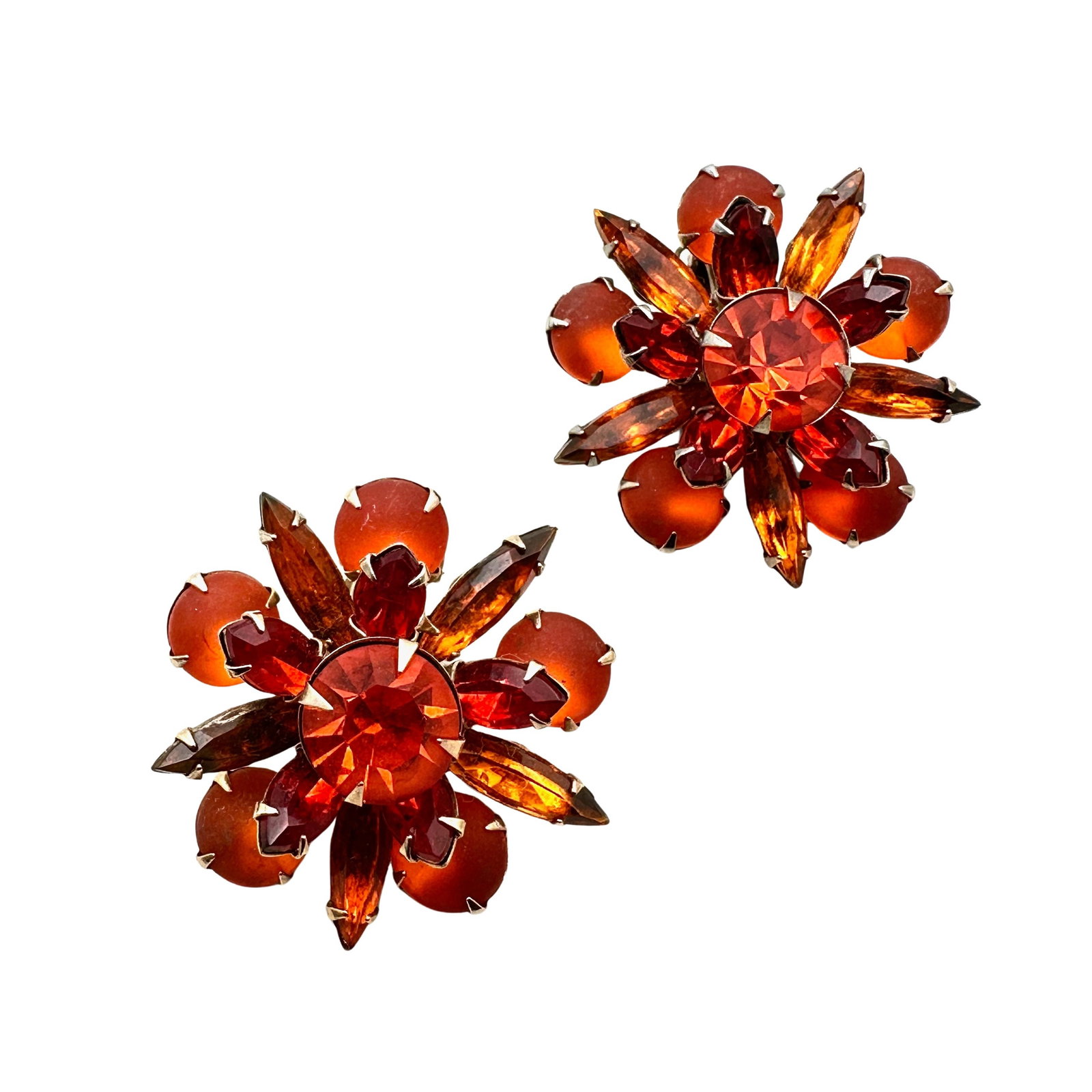 Vintage Orange Glass Rhinestone Gold Tone Clip Earrings 1.25 Inch Beau Jewels or Judy Lee: Vintage Orange Glass Rhinestone Gold Tone Clip Earrings 1.25 Inch Beau Jewels or Judy Lee