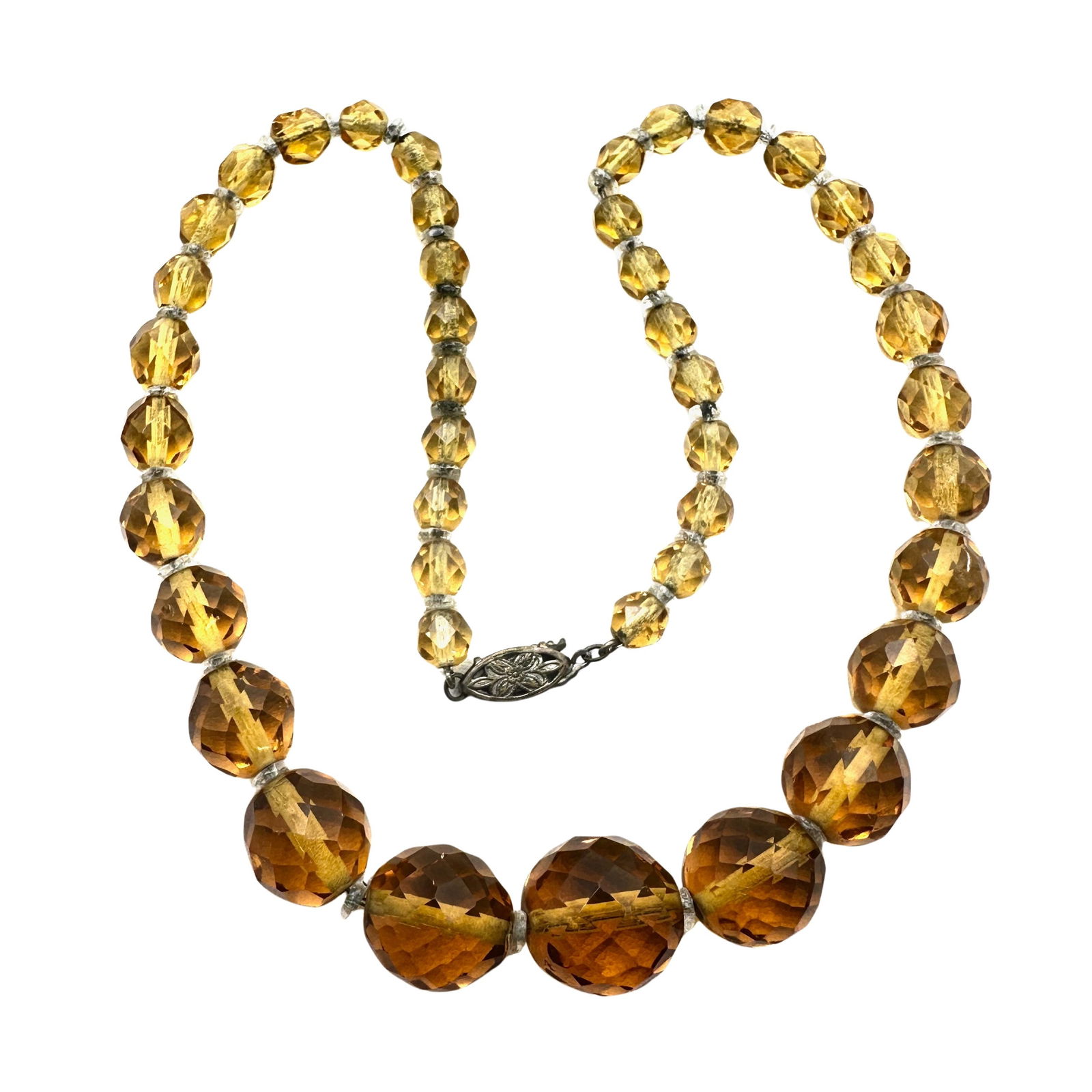 Antique Art Deco Amber Colored Glass Bead Necklace 17 Inch Length: Antique Art Deco Amber Colored Glass Bead Necklace 17 Inch Length