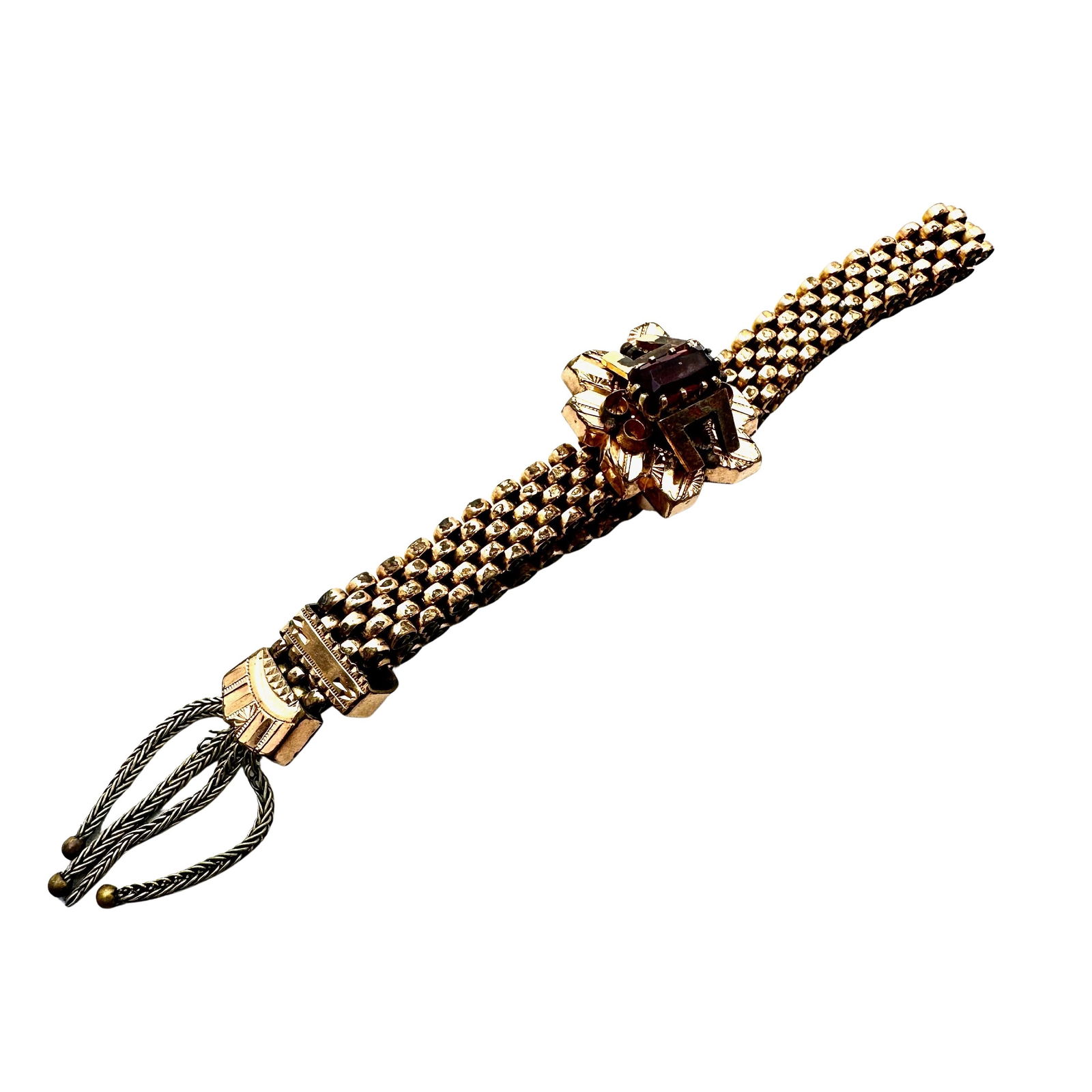 Antique Victorian Gold Filled Bracelet Red Glass Stone Adjustable Size Vintage (1 of 2)