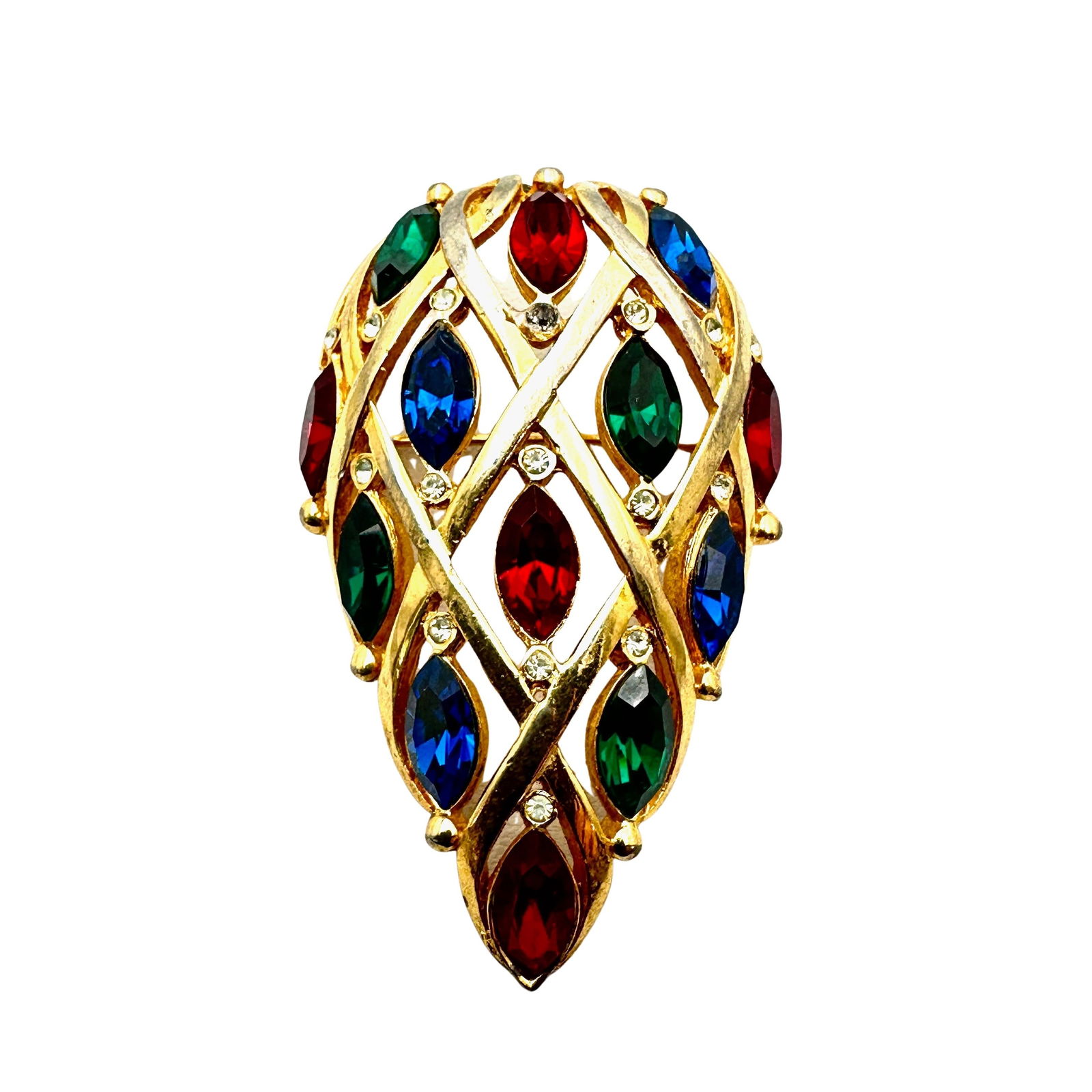 Vintage Park Lane Jewel Tone Glass Rhinestone Gold tone Brooch Pin 2.5 Inch: Vintage Park Lane Jewel Tone Glass Rhinestone Gold tone Brooch Pin 2.5 Inch
