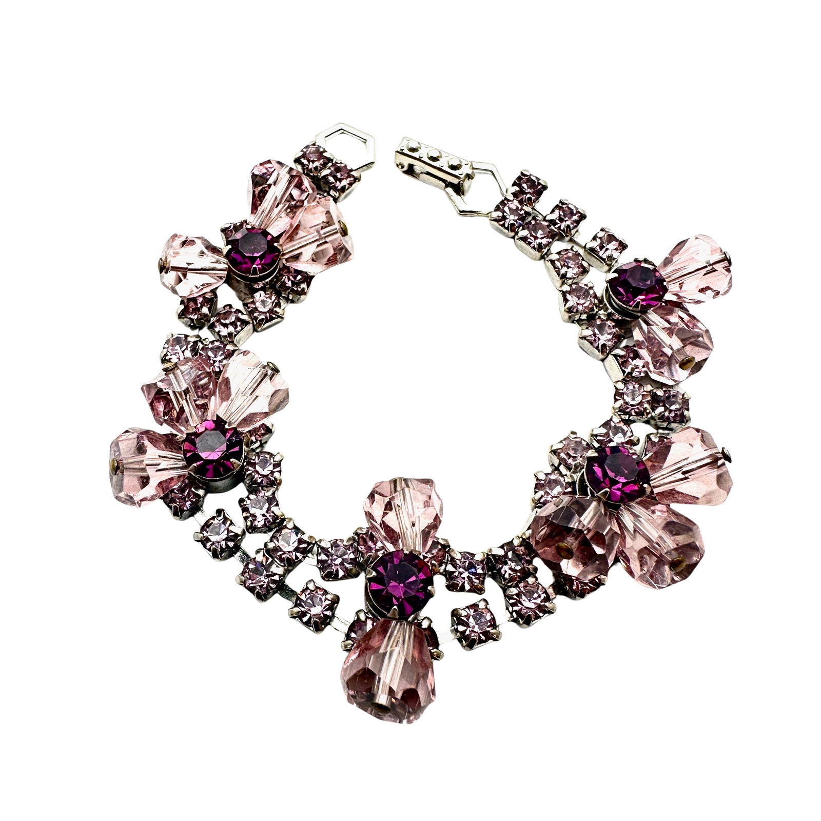 Vintage La Rel Purple Crystal Cha Cha Bracelet Glass Rhinestones Silver Tone 6.5 Inch (1 of 2)