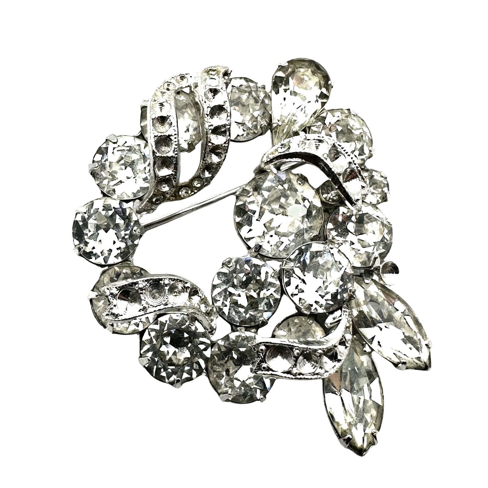 Vintage Unsigned Eisenberg Clear Rhinestone Silver Tone Brooch Pin 2 Inch Pristine Condition (1 of 2)