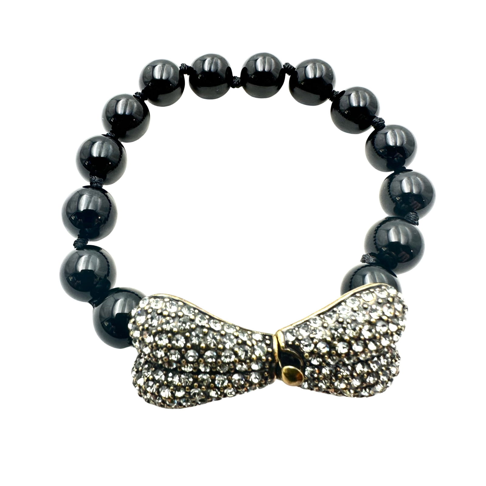 Unsigned Heidi Daus Grey Crystal Black Glass Bead Bracelet 7 Inch (1 of 2)