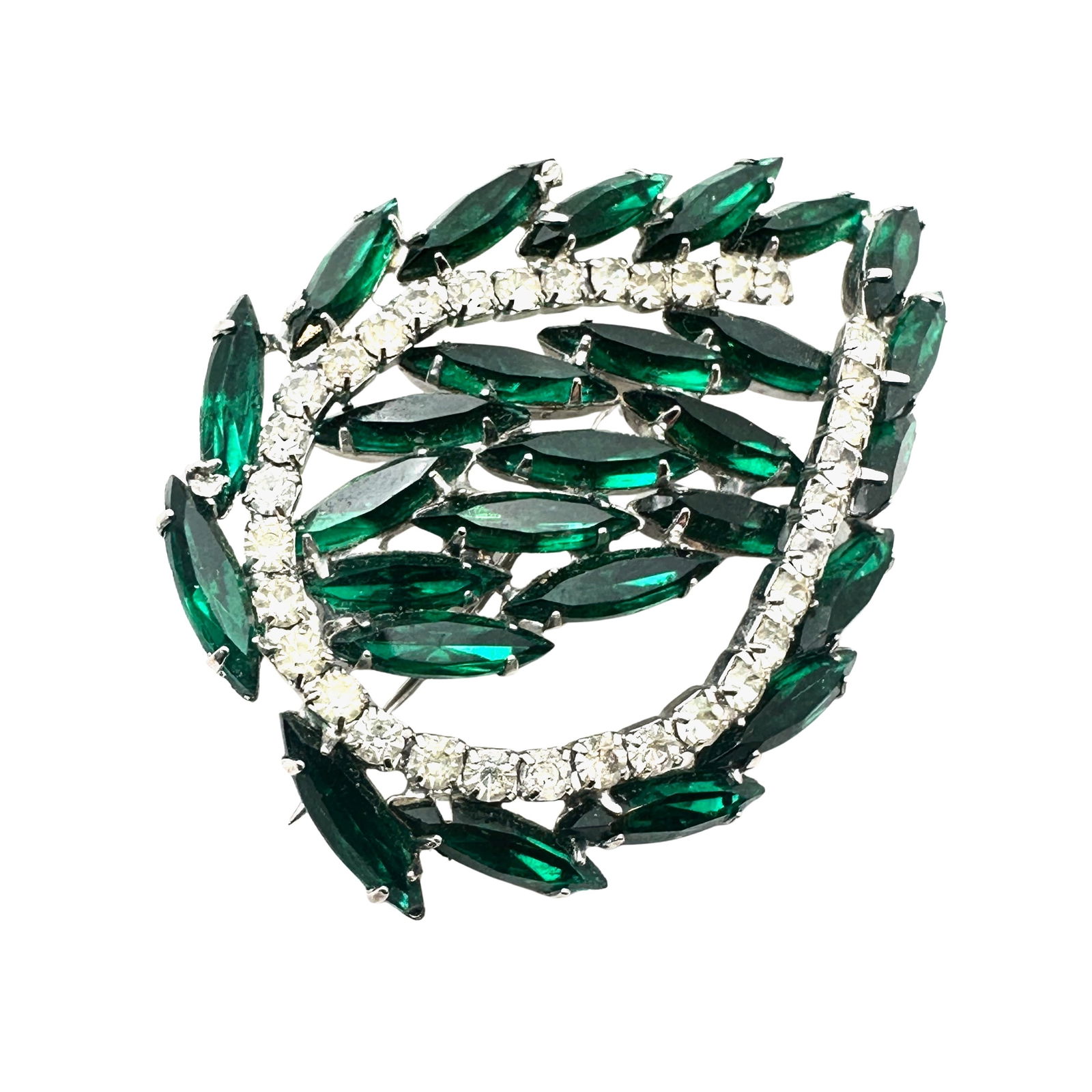Stunning Vintage Juliana Emerald Green Glass Rhinestone Silver Tone Brooch Pin 2.5 Inch: Stunning Vintage Juliana Emerald Green Glass Rhinestone Silver Tone Brooch Pin 2.5 Inch