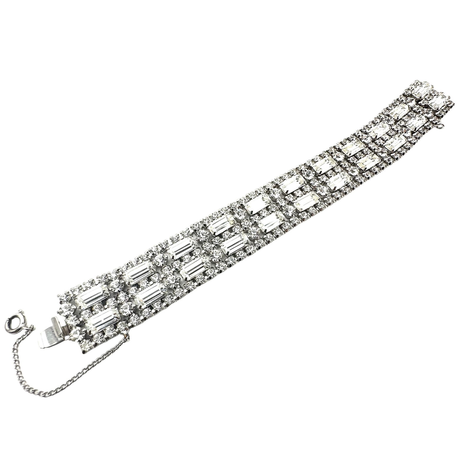 Vintage Unsigned Weiss Wide Clear Glass Rhinestone Silver Tone Bracelet 7 Inch Pristine Condition (1 of 3)