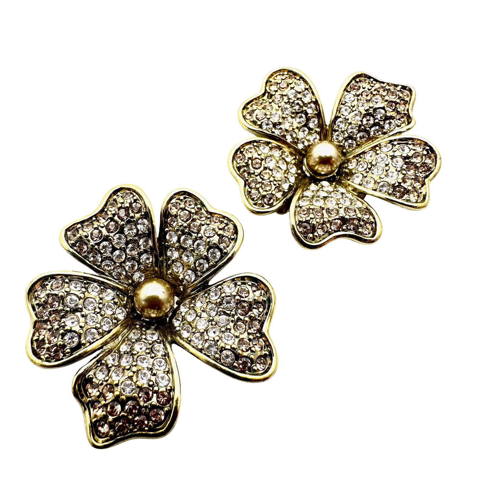 Heidi Daus Crystal Faux Pearl Antiqued Gold Tone Flower Shoe Clips 1.5 Inch: Heidi Daus Crystal Faux Pearl Antiqued Gold Tone Flower Shoe Clips 1.5 Inch