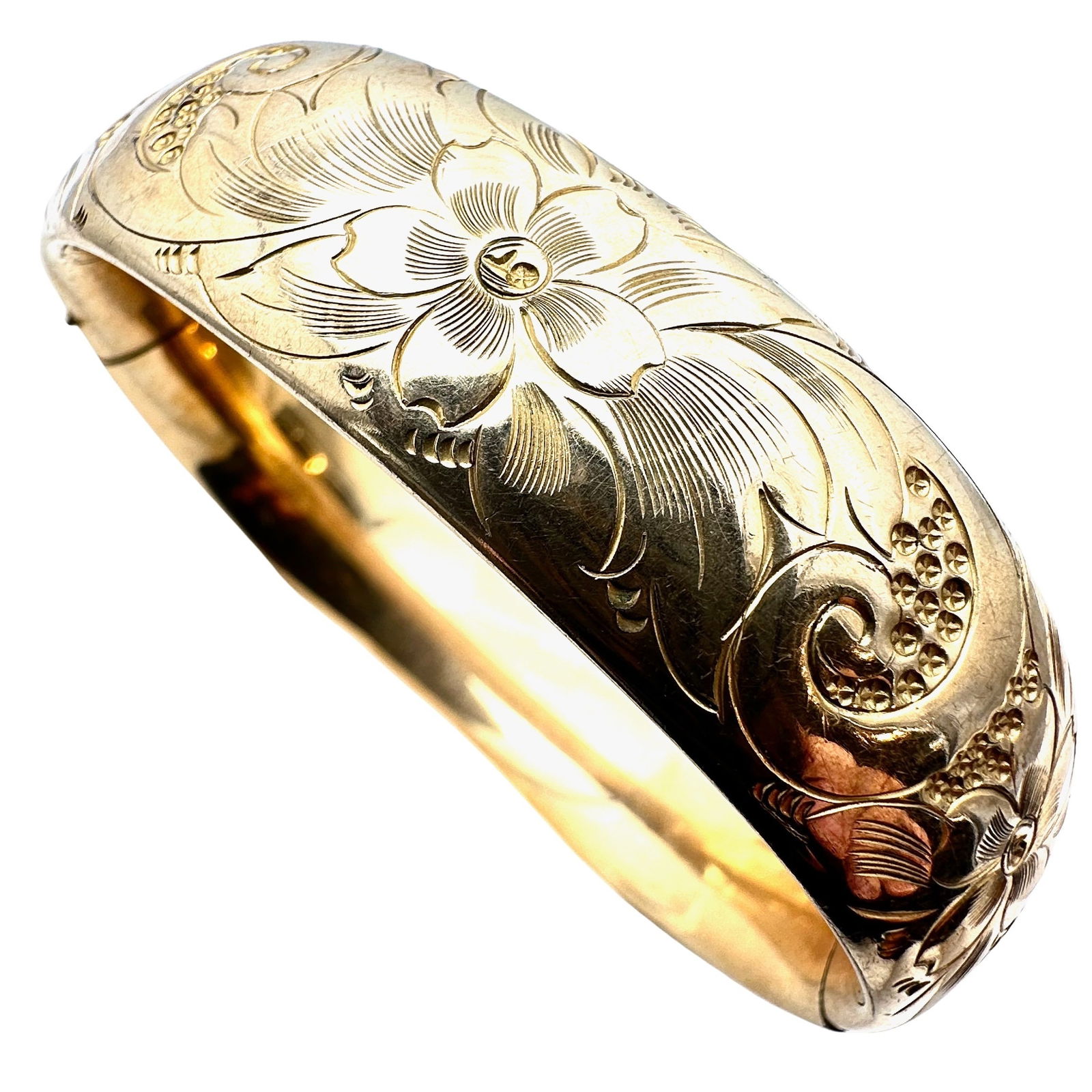 Antique Victorian Gold Filled Bangle Bracelet Etched Floral Design Fits Up to 7.5 Inch Vintage (1 of 2)