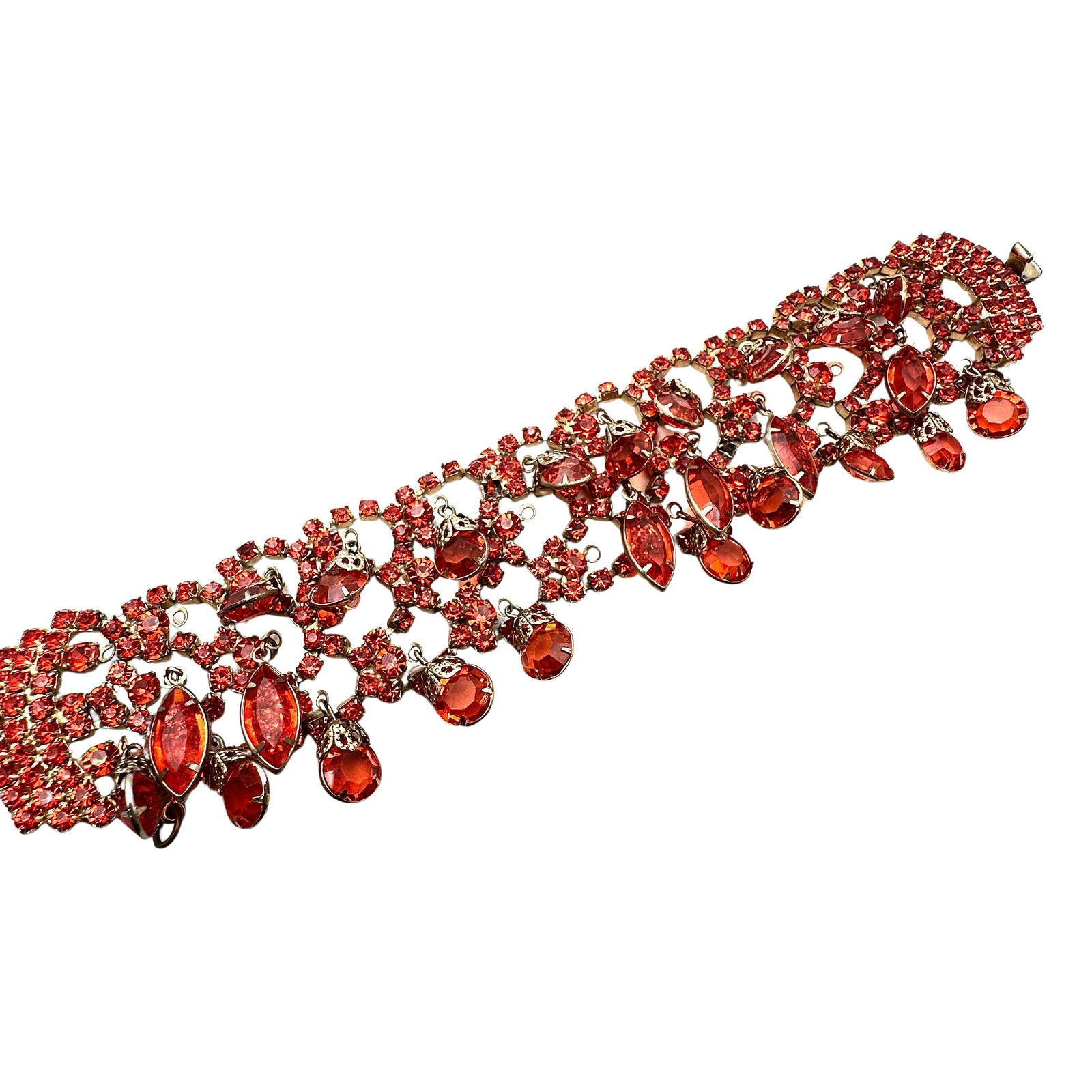 Vintage High End Orange Glass Rhinestone Cha Cha Bracelet Gold Tone 7 Inch Length 1 Inch Wide (1 of 3)