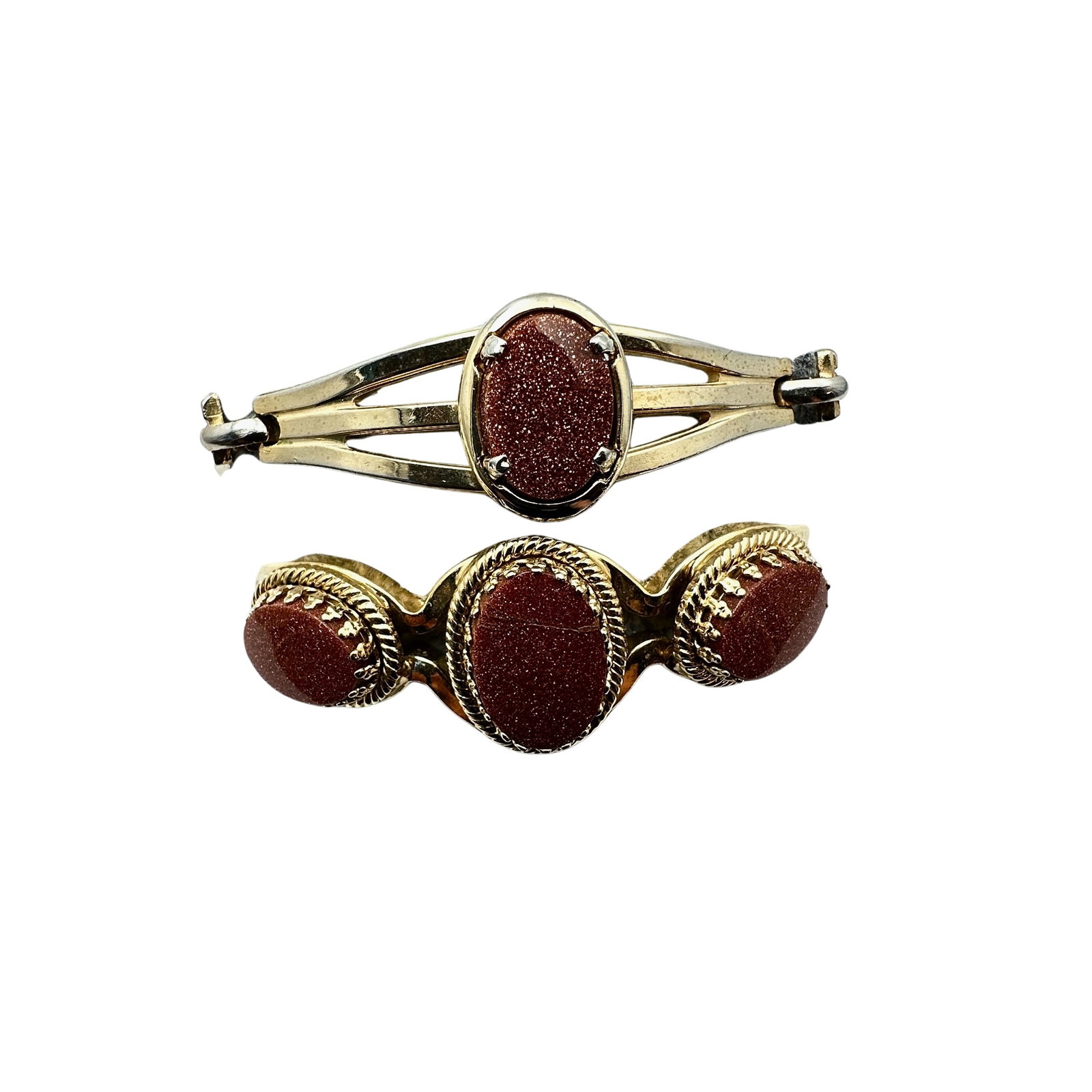 Vintage Jewelry Group Lot of 2 Gold Stone Gemstone Gold Tone Bracelets (1 of 2)