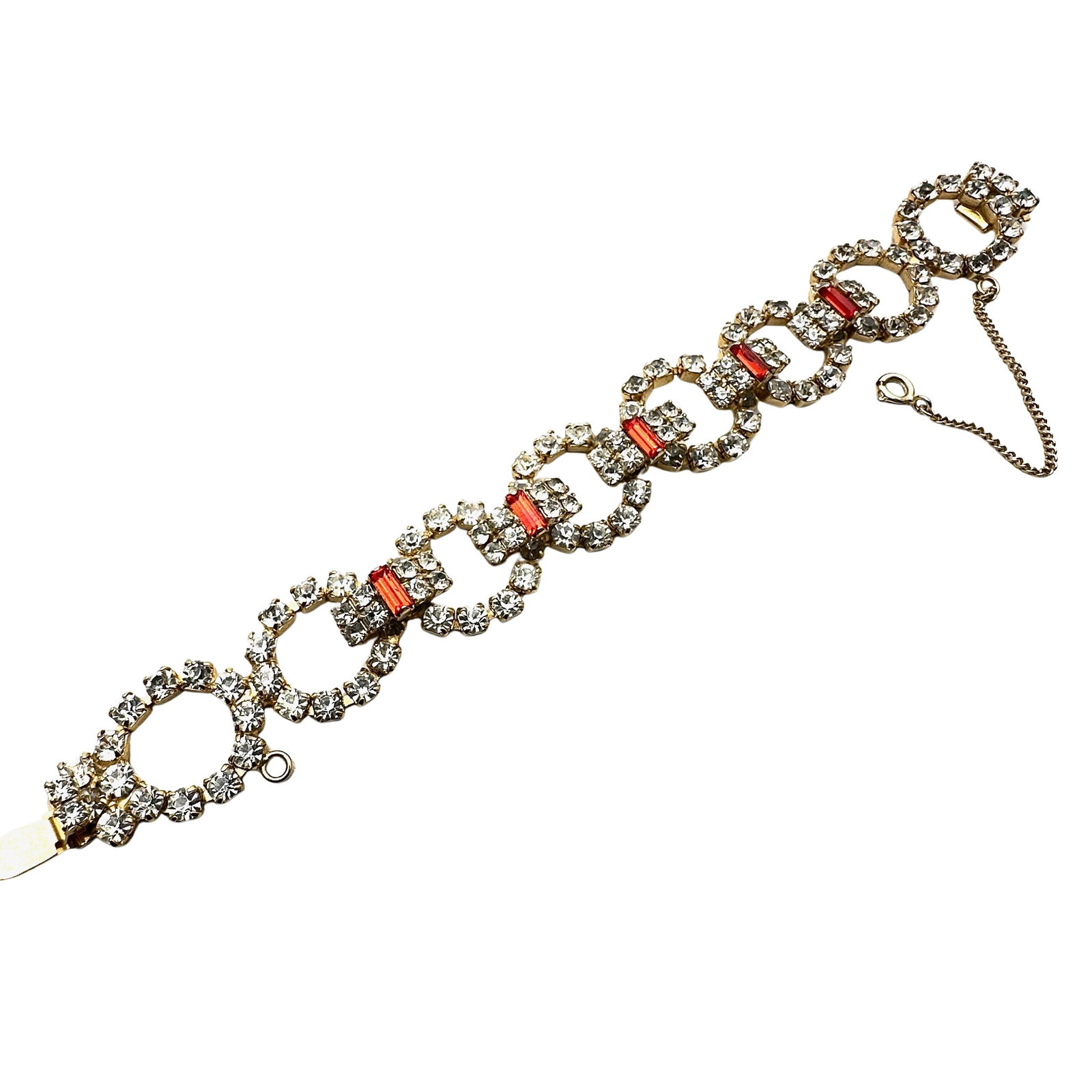 Vintage Orange & Clear Glass Rhinestone Gold Tone Bracelet 7 Inch: Vintage Orange & Clear Glass Rhinestone Gold Tone Bracelet 7 Inch