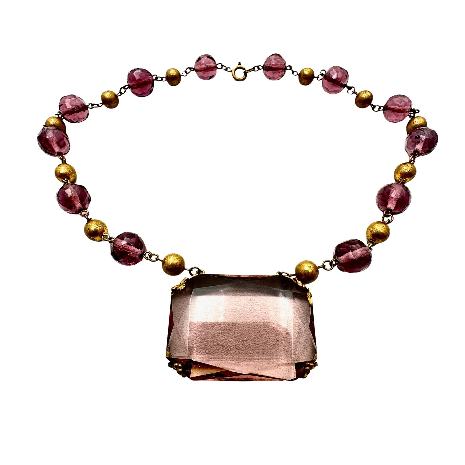 Antique Art Deco Purple Czech Glass Pendant Gold Tone Necklace 16 Inch: Antique Art Deco Purple Czech Glass Pendant Gold Tone Necklace 16 Inch