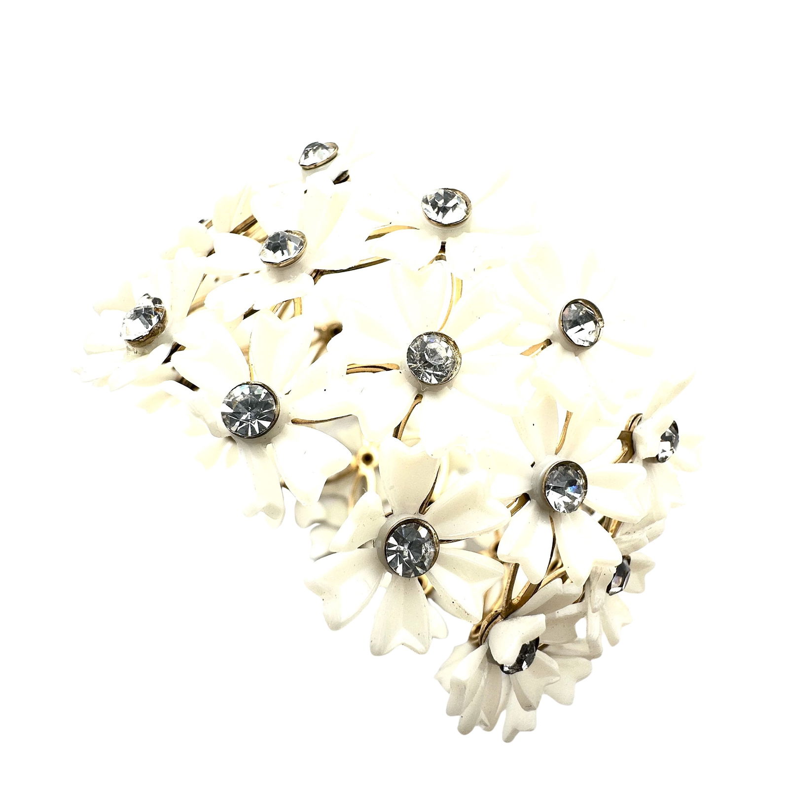 Vintage Early Plastic Clear Rhinestone Gold Tone Expansion Bracelet: Vintage Early Plastic Clear Rhinestone Gold Tone Expansion Bracelet