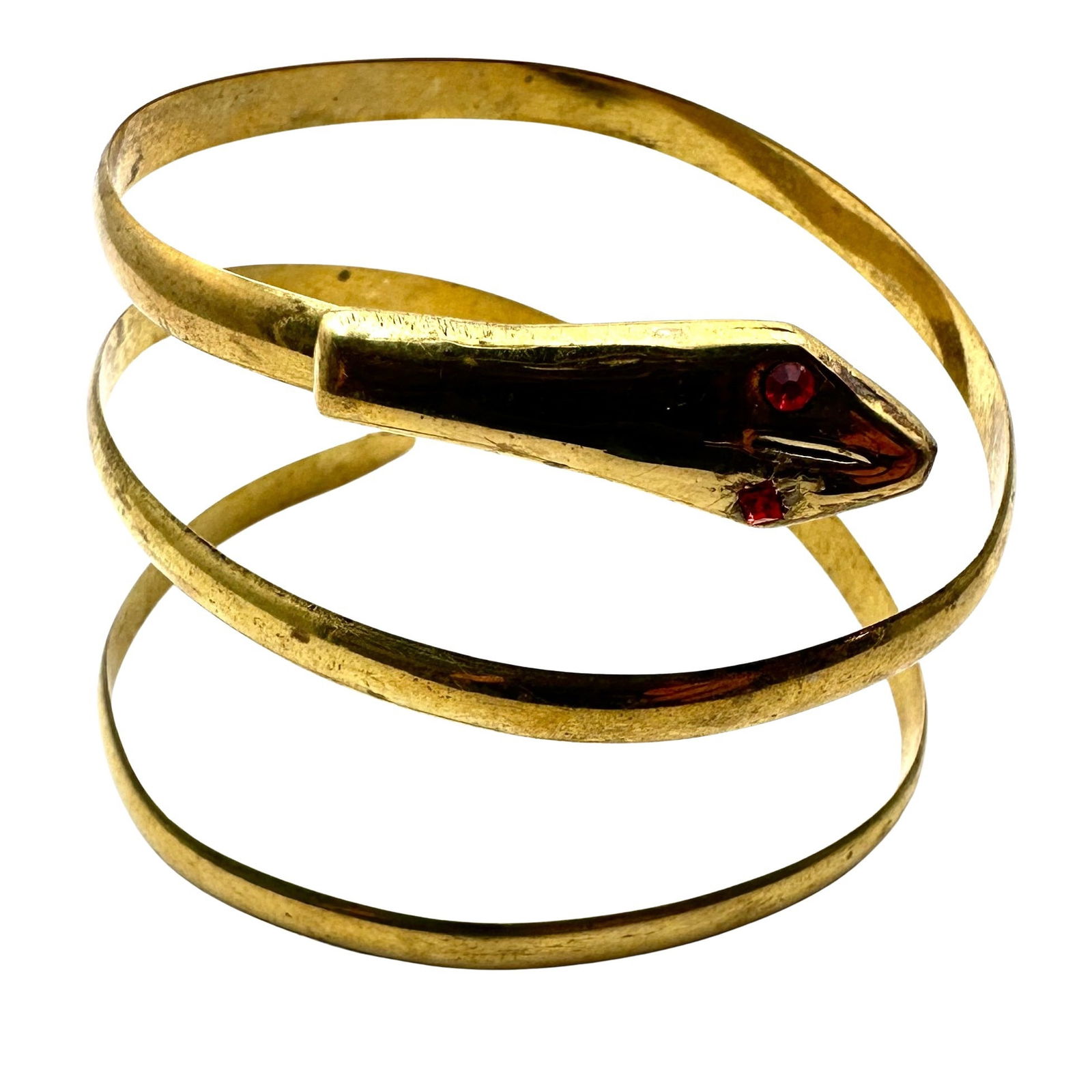 Vintage Snake Bracelet Arm Band Gold Tone Metal Red Rhinestone Adjustable (1 of 2)